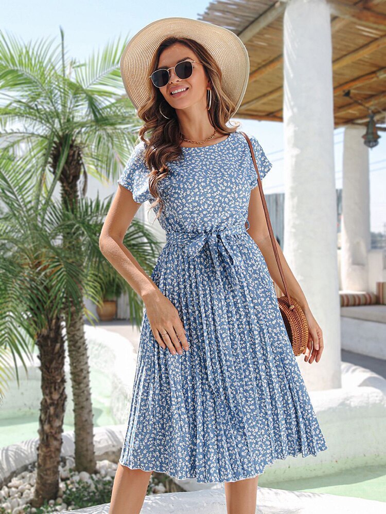 Women's Floral A-Line Midi Dress - Summer Casual & Wedding Guest Dress for Women - Perfect for Garden Parties, Brunch Dates & Vacation Outfits