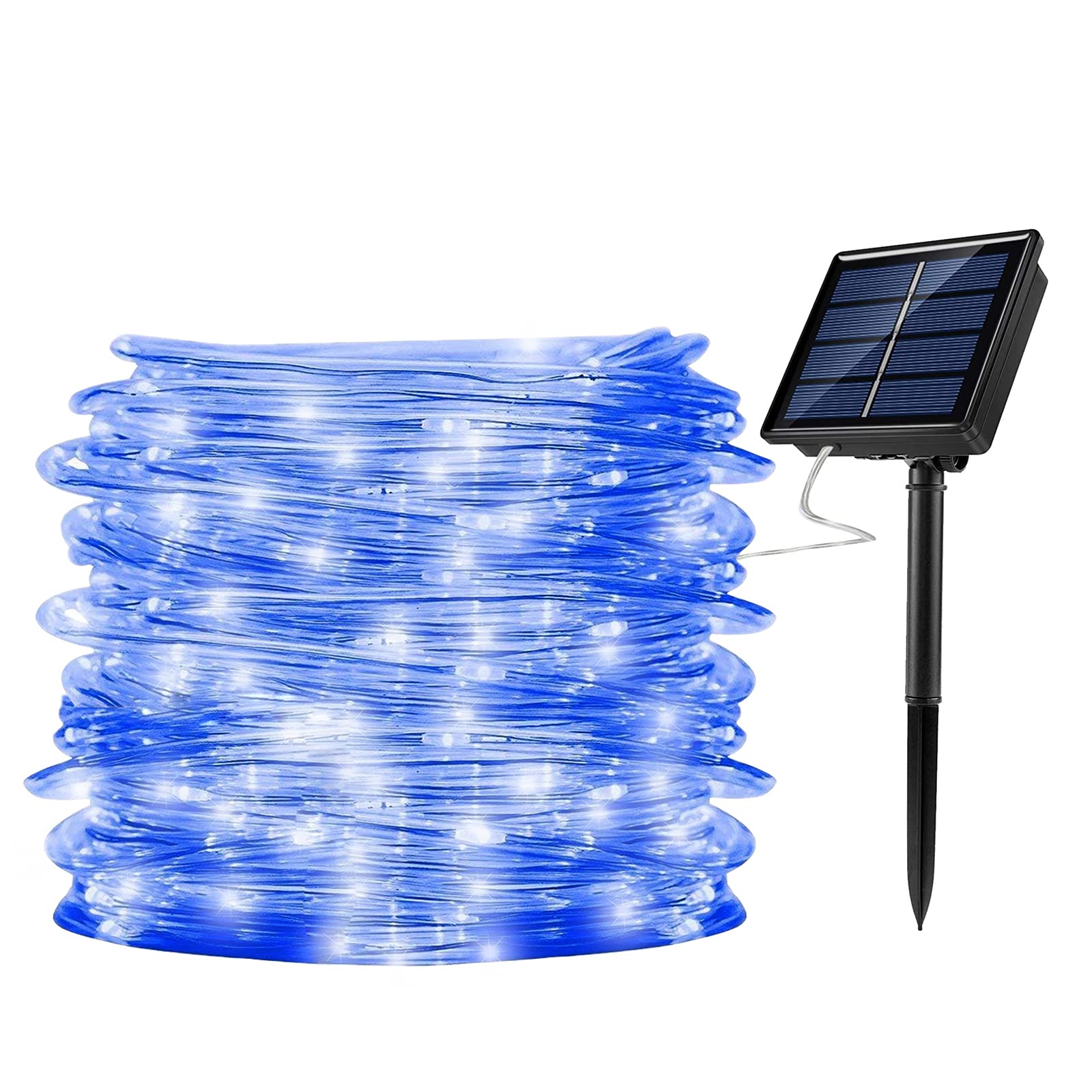 Oluote 33FT 100 LED Solar String Lights Outdoor Waterproof Rope Lights with Solar Panel - Blue Solar Powered Fairy Lights for Garden, Patio, Backyard, Christmas, Independence Day & Party Decorations