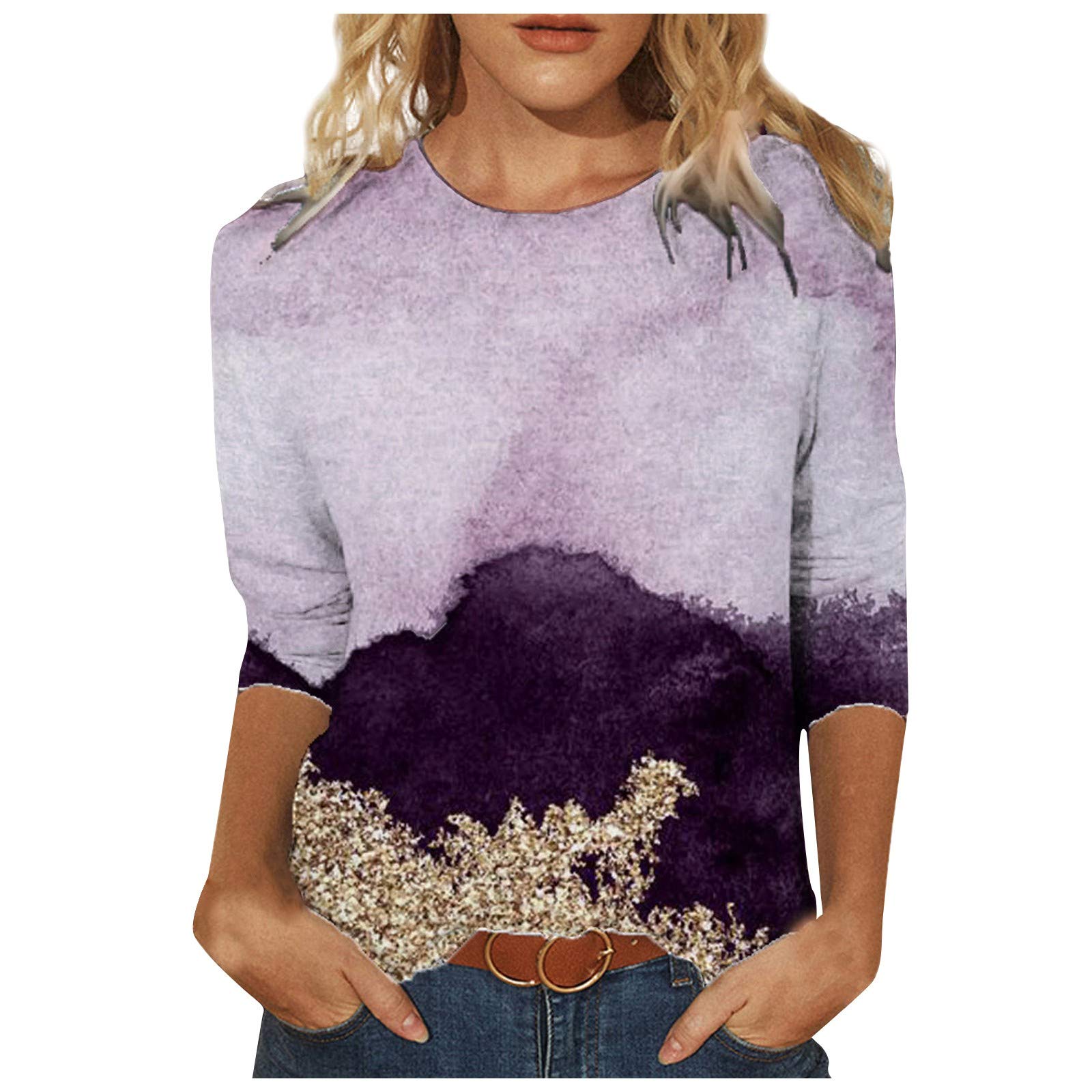 DESKABLY Women's Summer Tops - Fashion Casual 3/4 Sleeve Printed Tee Shirts, Loose Fit Lightweight Henley Blouse for Women | Perfect for Beach Outings, Casual Wear & Summer Vacations