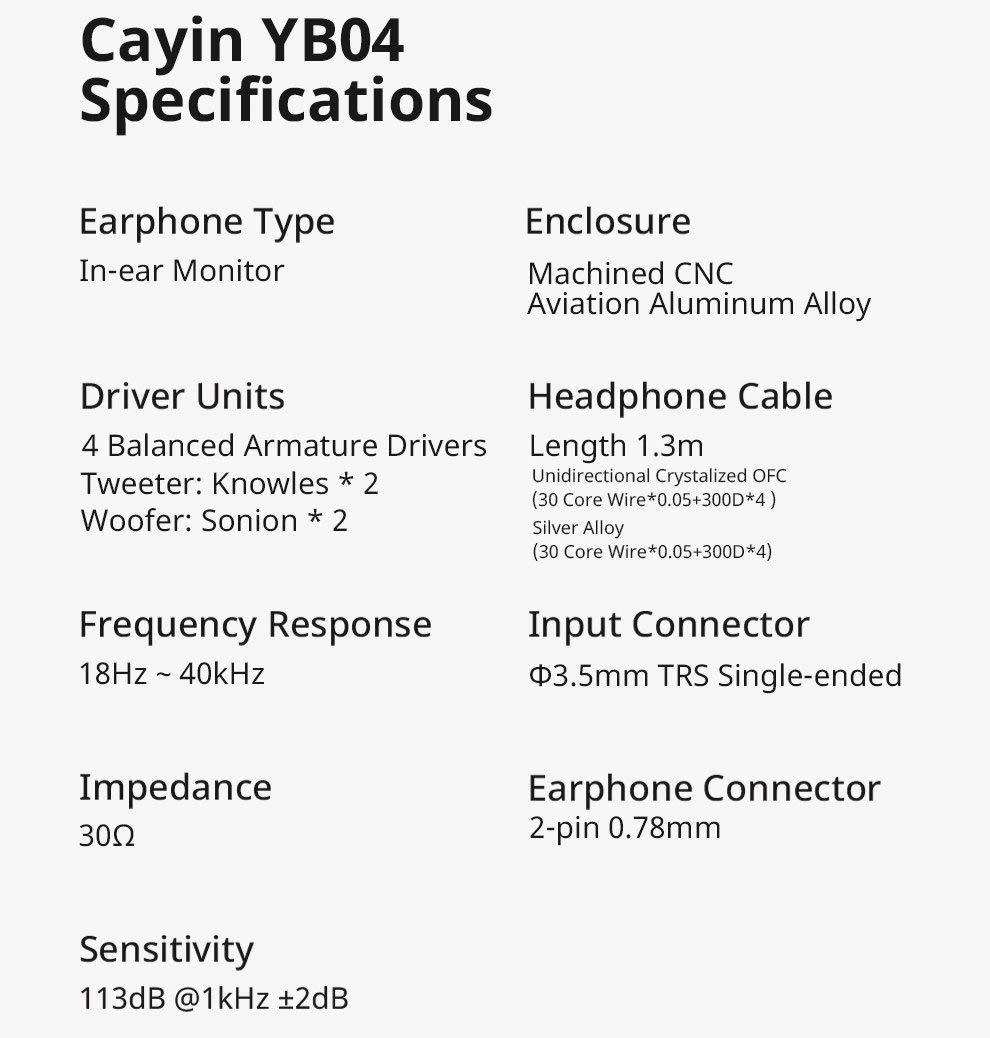 Cayin YB04 In-Ear Monitor with 4 Balanced Armature Drivers - High-Fidelity Audiophile Earphones for Music, Gaming & Studio Monitoring