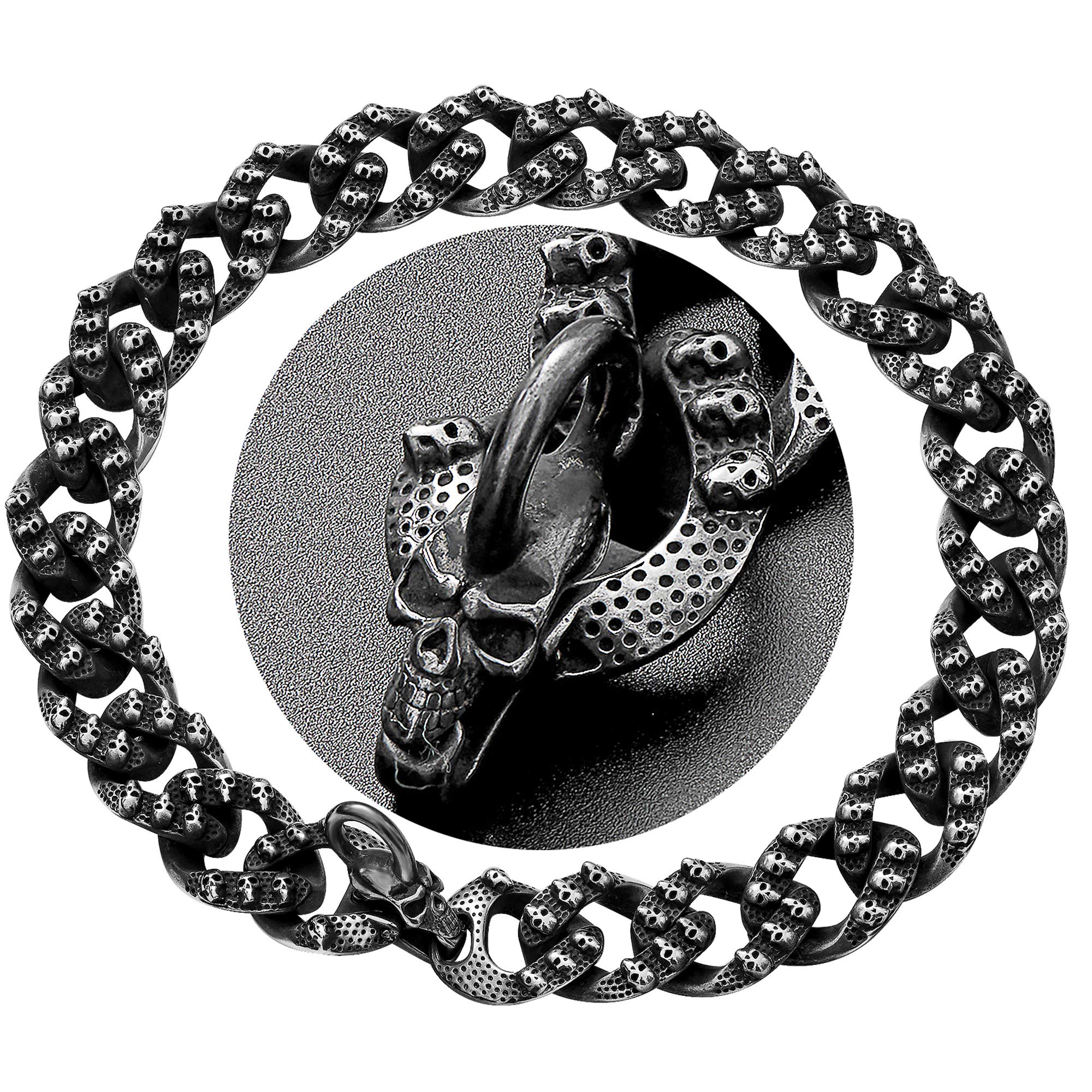 Gothic Punk Style Skull Dog Collar - 18 Inch Stainless Steel Choke Chain with Antique Black Finish, Cuban Link Biker Design for Large Breed Dogs | Perfect for Punk Fashion, Rock Concerts & Gothic Pet Accessories