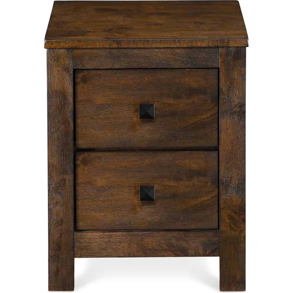 Finch Stratford Farmhouse Wooden Nightstand with 2 Drawers - Rustic Brown Bedside End Table with Space Saving Design | Perfect for Small Bedrooms, Guest Rooms & Apartment Living
