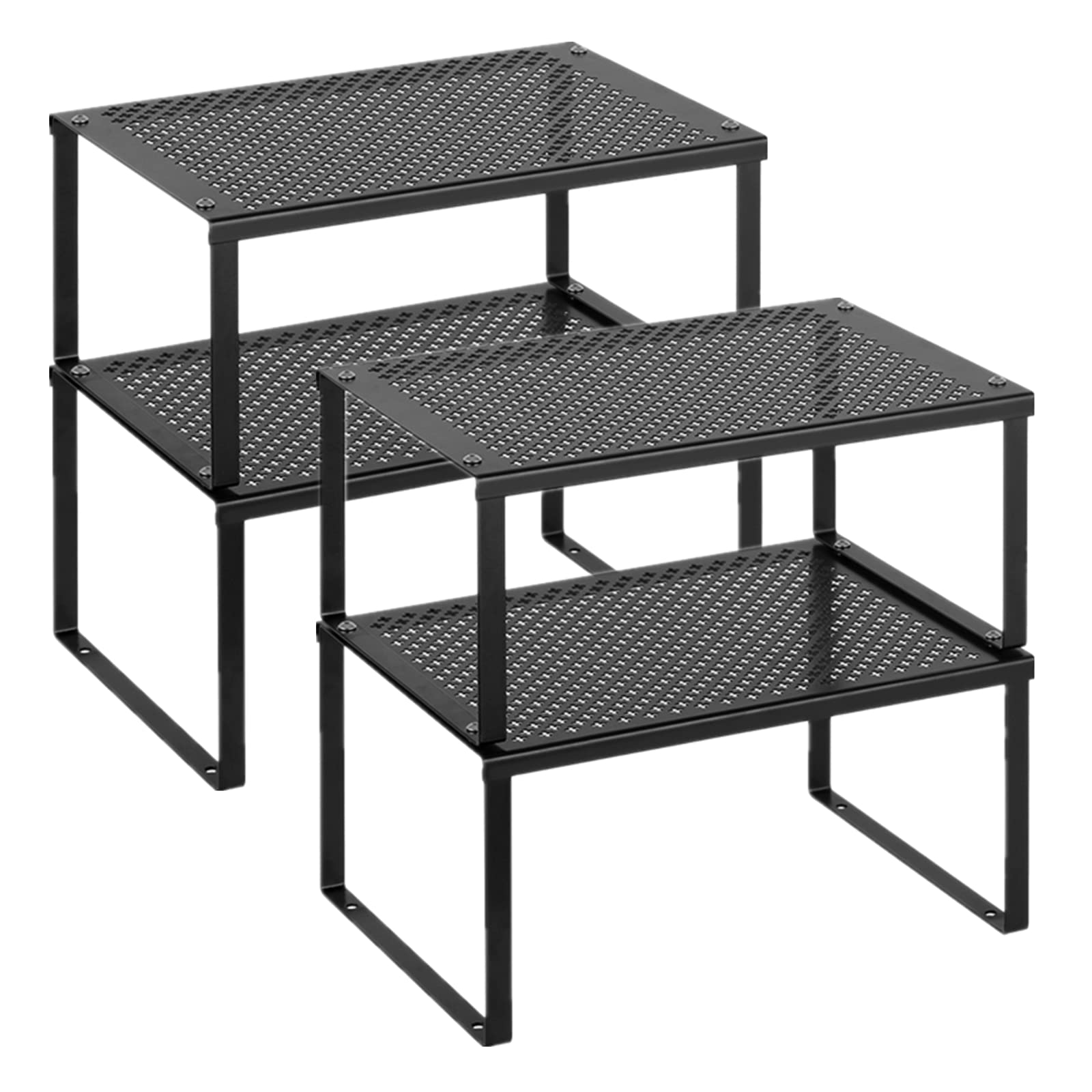 MOOACE 4-Pack Expandable Stackable Metal Cabinet Shelf Organizers - Space Saving Kitchen Counter Storage for Spices, Utensils & Pantry Items - Perfect for Small Kitchens, Pantries & Bathrooms