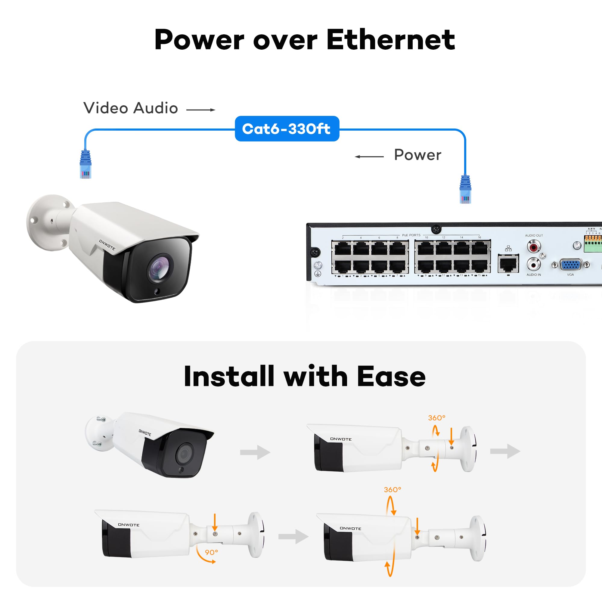 ONWOTE 4K 8MP UltraHD PoE IP Security Camera with AI Human & Vehicle Detection - 3840x2160 Resolution, 128° Wide Angle, Two-Way Audio - Indoor/Outdoor Wired Surveillance Camera for Business & Home Security - Works with PoE NVR Systems - Perfect for Monitoring Stores, Offices & Properties