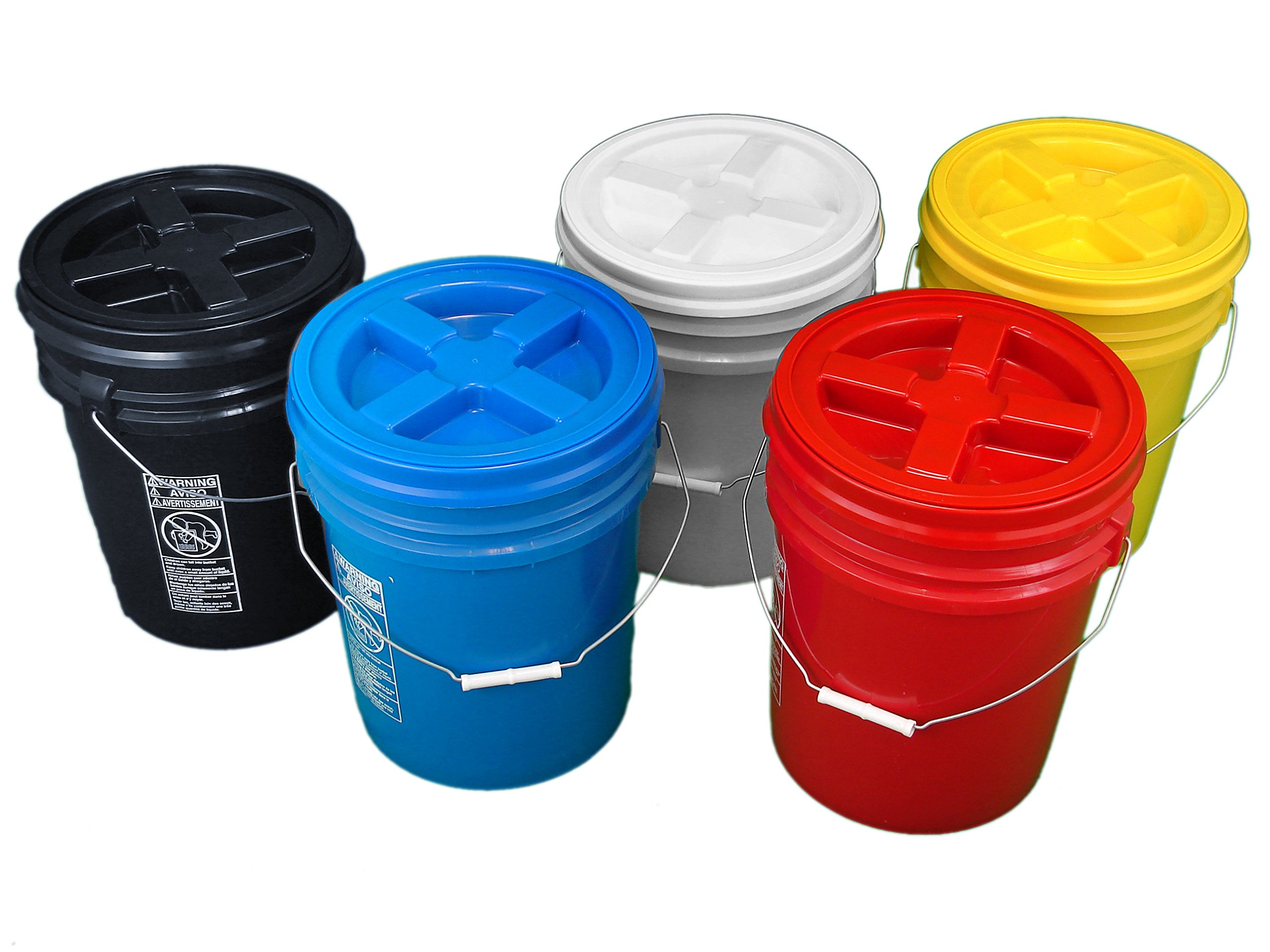5 Gallon Bucket Kit with Gamma Seal Lids - Set of 5 Colors (Blue, Red, Yellow, White, Black) for Storage, Organization & DIY Projects - Perfect for Home, Garden, and Workshop Use
