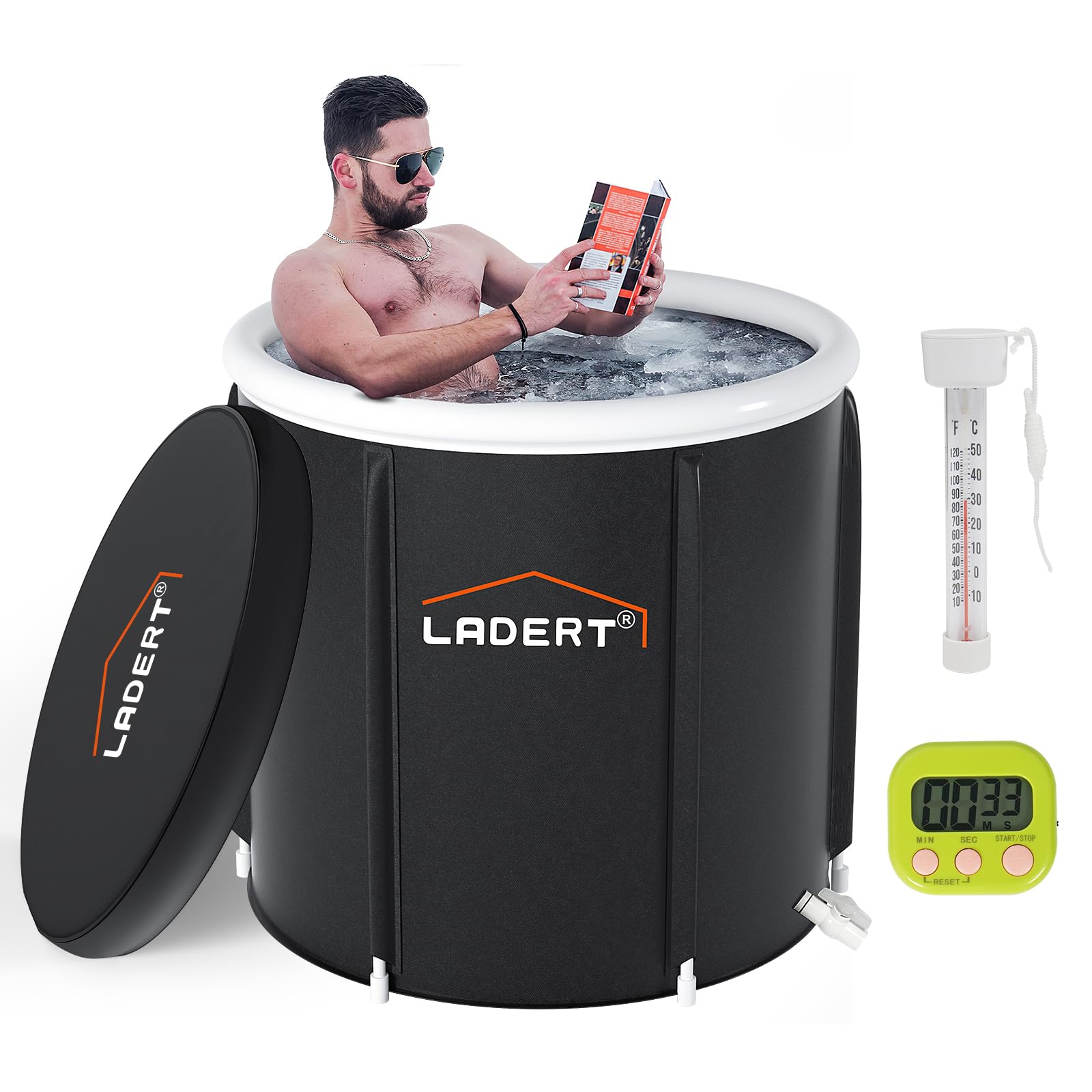 Portable Ice Bath Tub for Athletes & Cold Water Therapy - Inflatable Cold Plunge Tub with Thermometer & Timer for Muscle Recovery - Indoor/Outdoor Use for Post-Workout, Sports Training & Hydrotherapy
