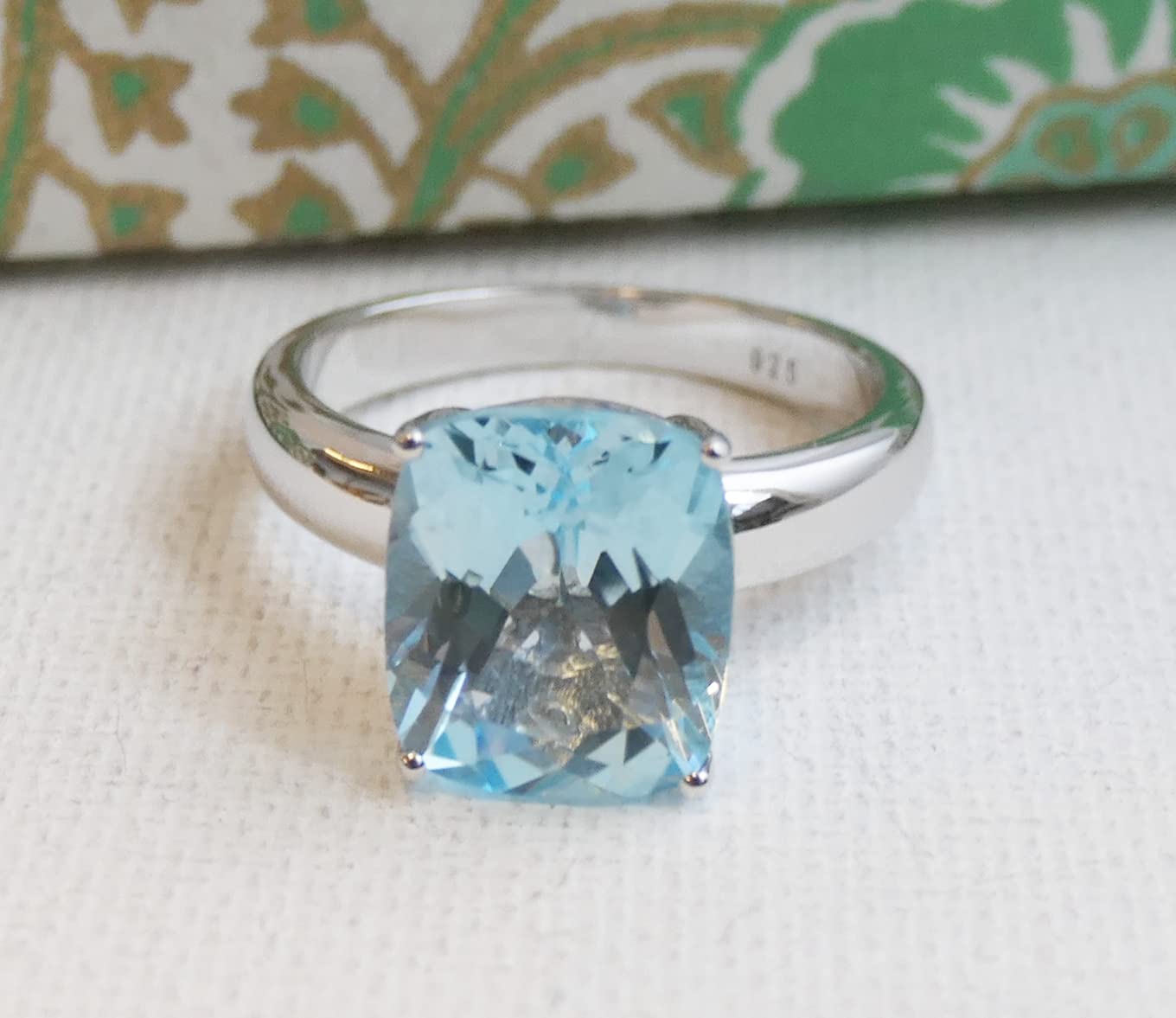 Blue Topaz Cushion Cut Sterling Silver Ring - Natural December Birthstone Jewelry - Handmade Women's Ring for Birthday, Valentine's Day & Mother's Day Gifts - Size 7 (Perfect for Engagement, Anniversary, Christmas Presents & Everyday Elegant Wear)