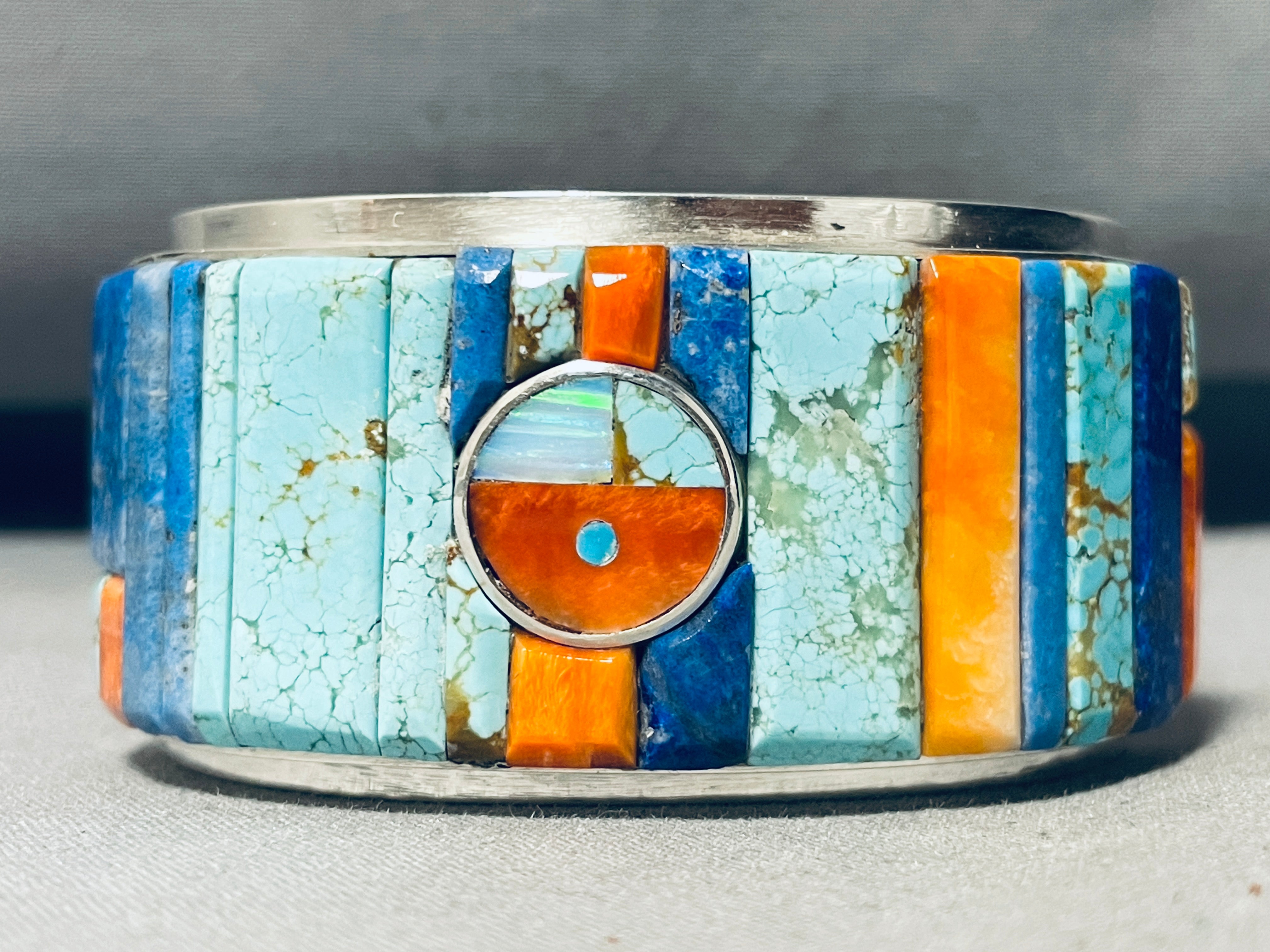 6.5 Inch Native American Navajo Turquoise Inlay Sterling Silver Cuff Bracelet - Handmade Southwest Jewelry for Women, Boho Fashion Accessory, Perfect for Festivals & Special Occasions