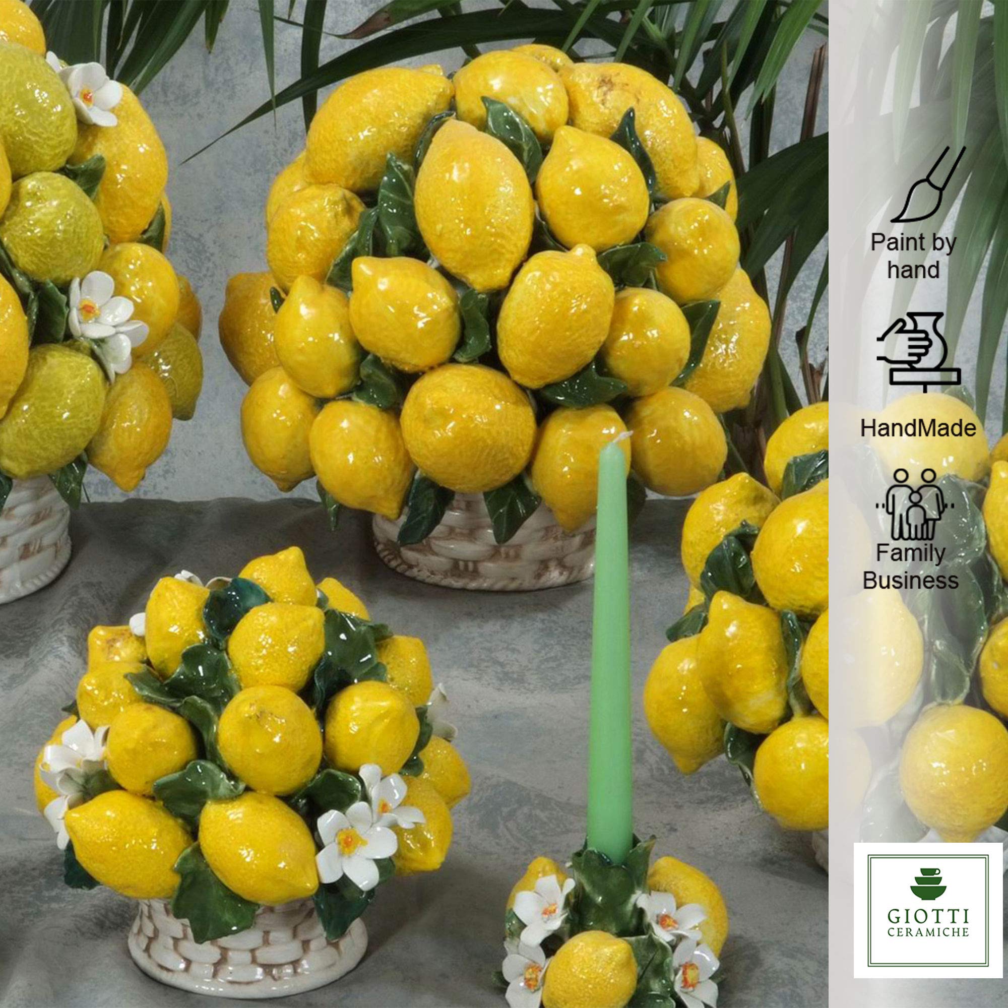 Handmade Italian Ceramic Lemon Centerpiece - 8 Inch Tall Table Decor for Dining Room & Kitchen - Authentic Italian Pottery Fruit Basket - Perfect for Farmhouse, Rustic & Mediterranean Home Decor