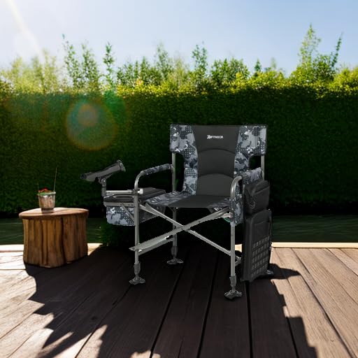 **Adjustable Folding Fishing Chair with Rod Holder & Cooler Bag - Portable Ice Fishing Chair for Adults, Outdoor Camping, Lawn, Patio & Garden - Perfect for Fishing Trips, Camping & Backyard Relaxation**