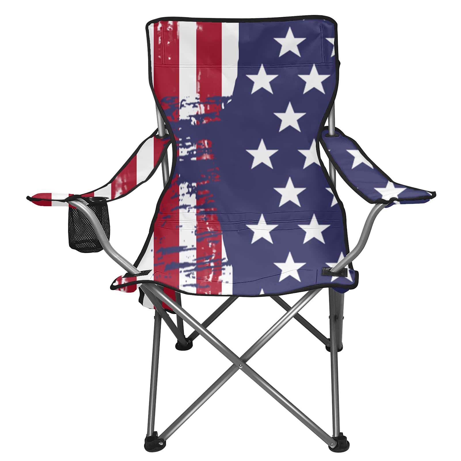 Patriotic American Flag Camping Chair - Heavy Duty Foldable Outdoor Chair with Cup Holder, Floral Design - Portable Beach Chair for Women & Men - Perfect for Backyard, Picnics, Camping & Tailgating