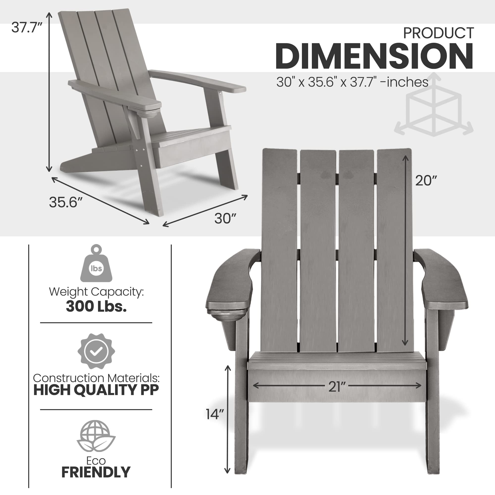SereneLifeHome Wooden Adirondack Chair - Weather Resistant Outdoor Patio Lounge Chair with 300 lb Capacity for Fire Pit, Yard, Garden, Beach & Backyard | Perfect for Relaxing, Sunbathing and Outdoor Gatherings