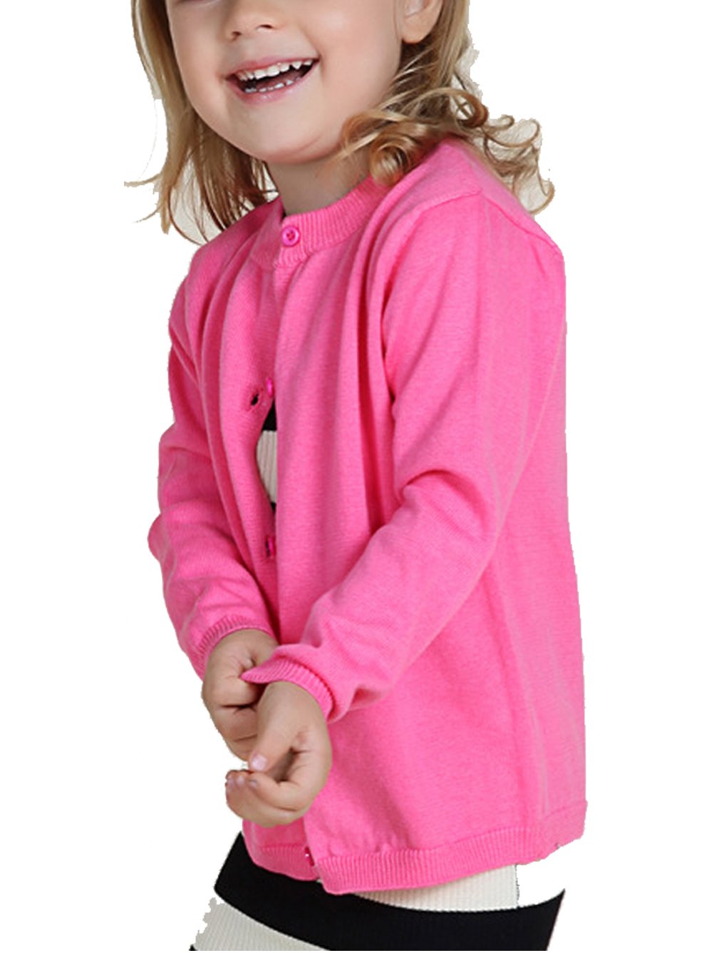 Girls Cotton Button-Up Cardigan Sweater - Long Sleeve Crewneck Uniform Pullover for Little Girls | School Outfit, Casual Wear & Layering Essential