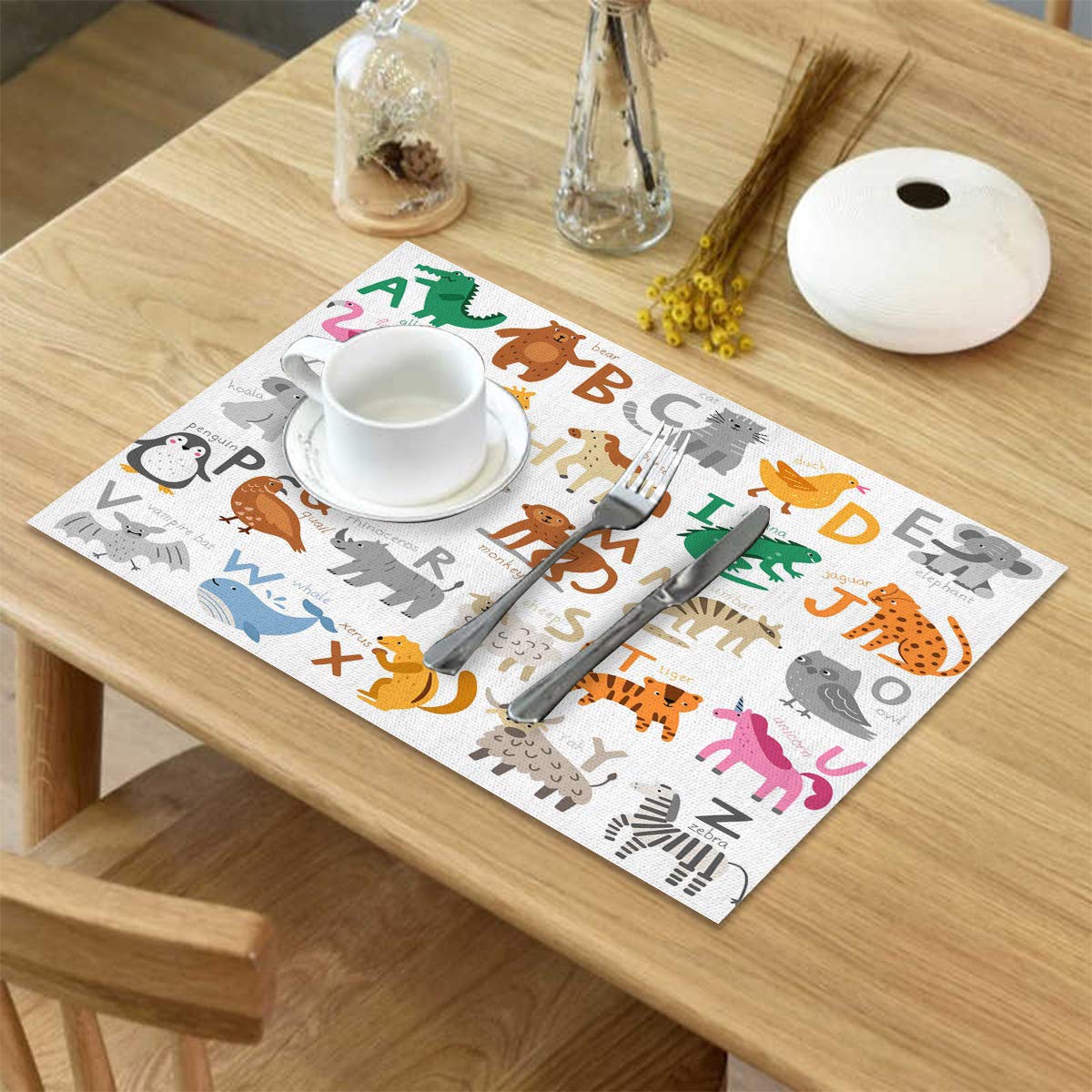 ABC Learning Alphabet Placemats Set of 4 - Educational Cotton Linen Table Mats for Kids with Non-Slip & Heat Resistant Design - Perfect for Holiday Dining, Birthday Parties and Classroom Learning Activities