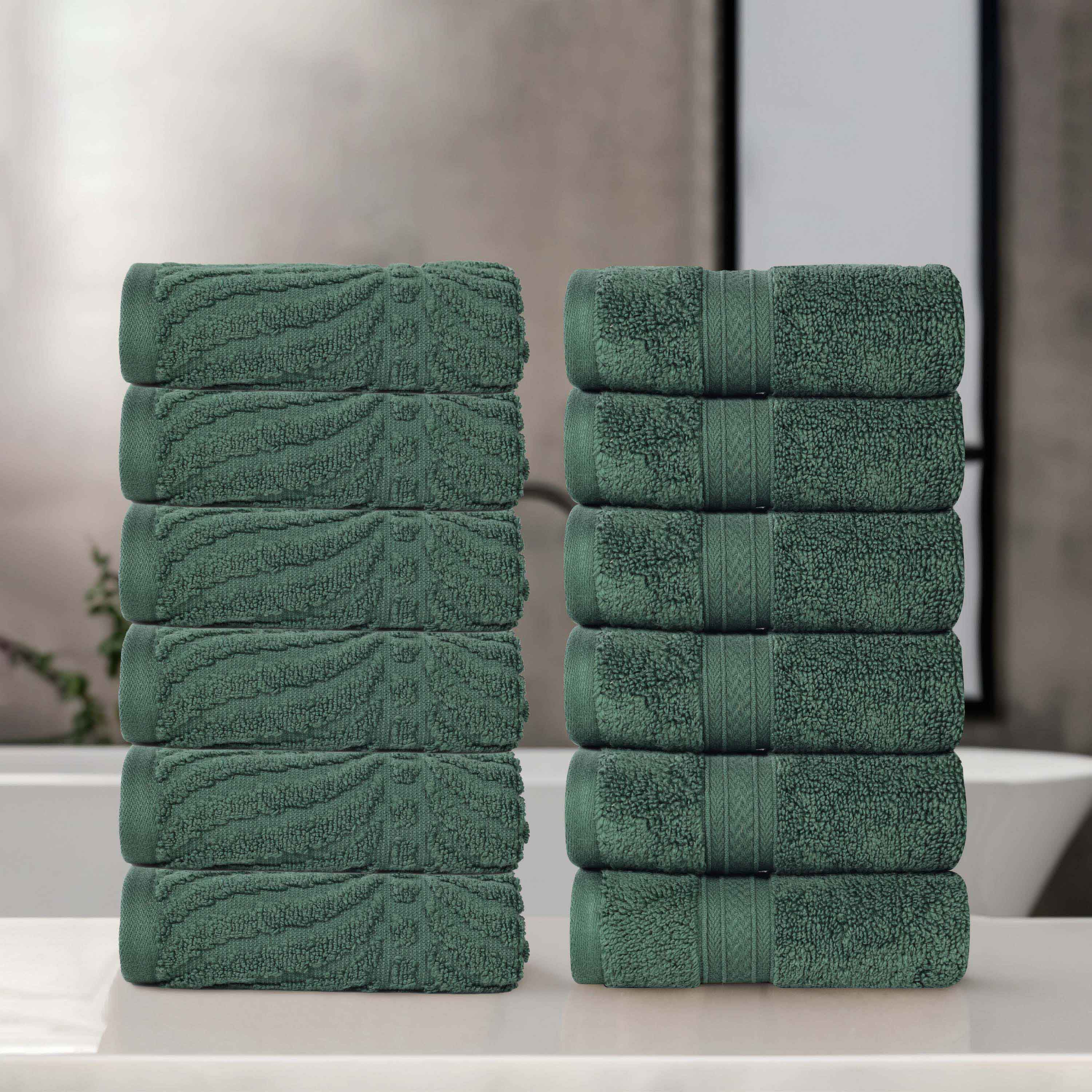 Premium Zero Twist Cotton Jacquard Chevron Face Towels - Set of 12 | Ultra Soft Bath & Hand Towels for Spa, Guest Bathroom & Luxury Home Decor