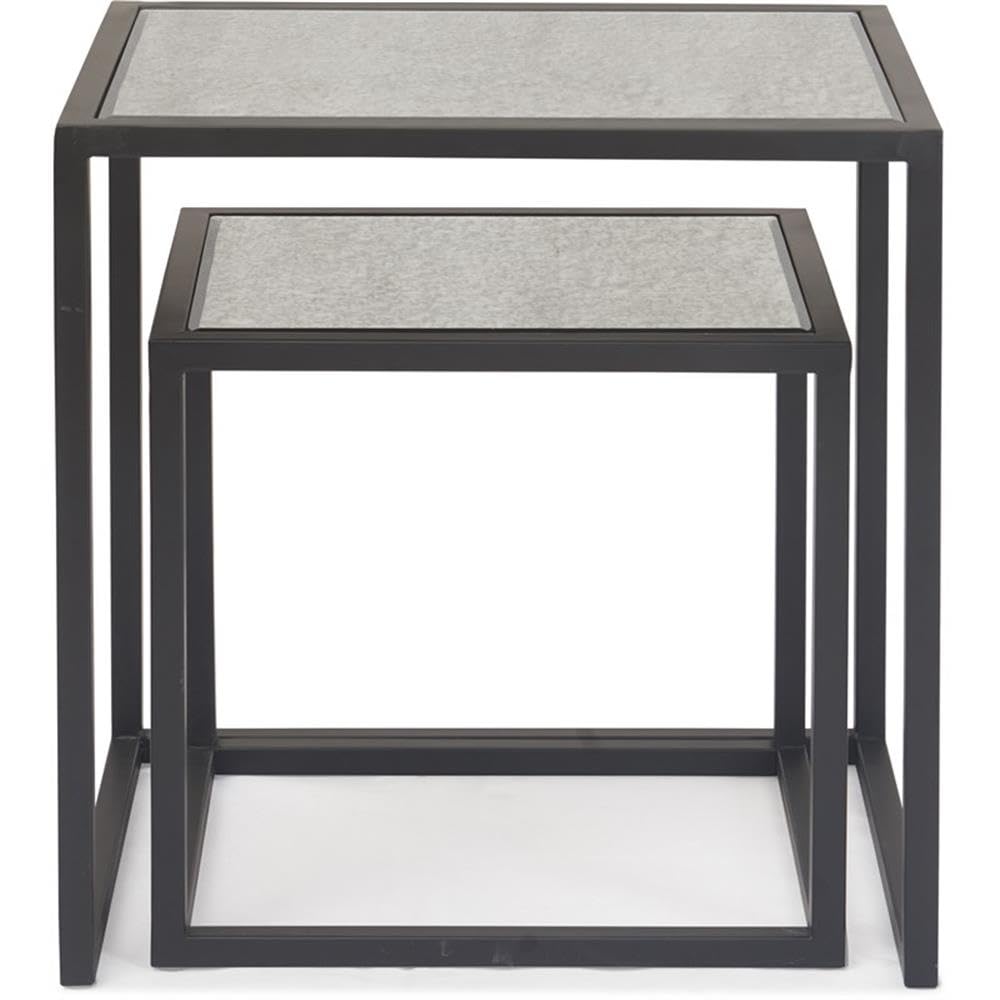 Finch Gramercy Black Mirrored Accent Tables - Set of 2 Modern Side Tables for Living Room, Bedroom & Entryway Decor