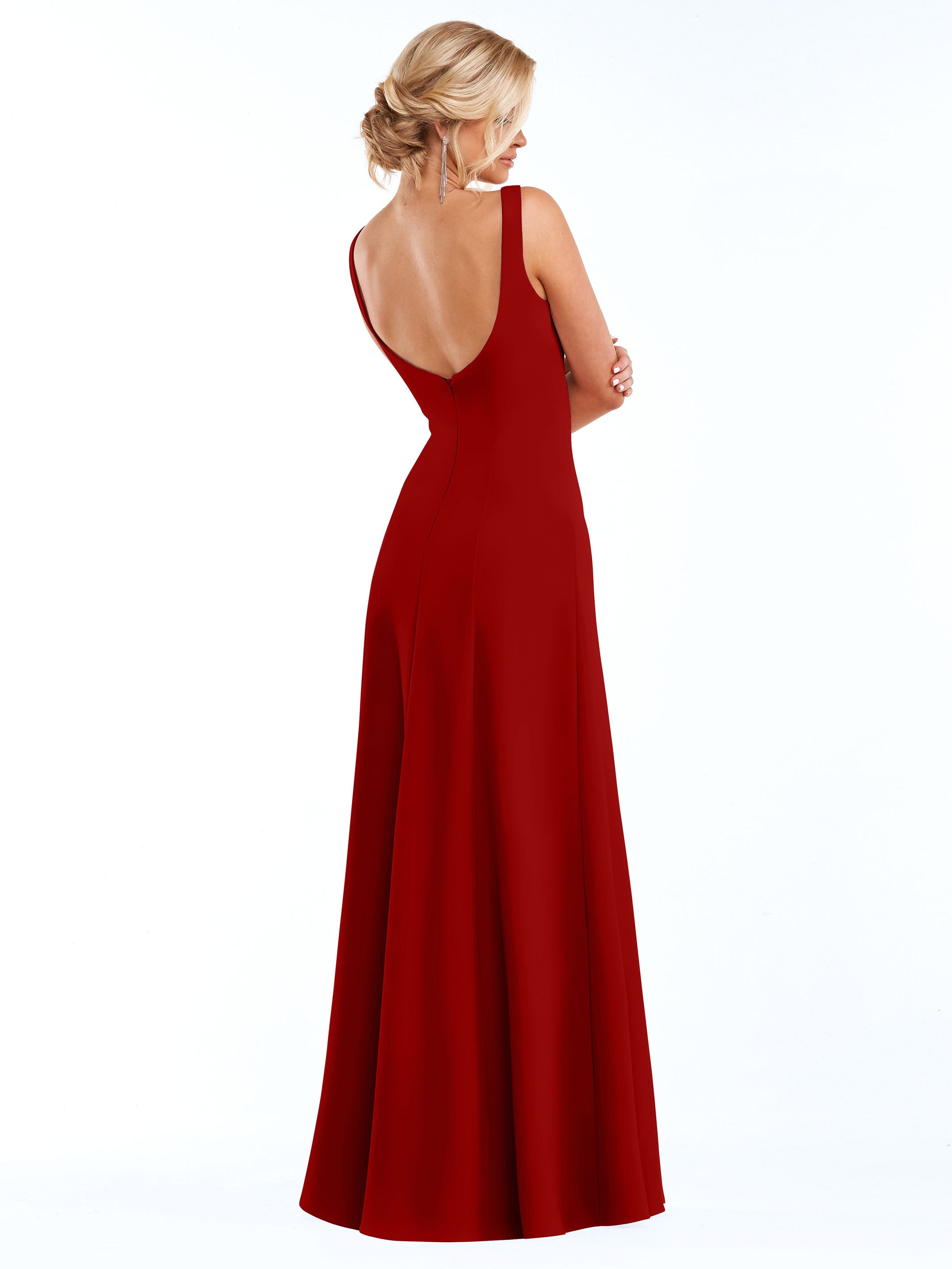 Elegant 83043 A-Line Double Knit Bridesmaid Dress with V-Neck - Perfect for Weddings, Formal Events & Special Occasions