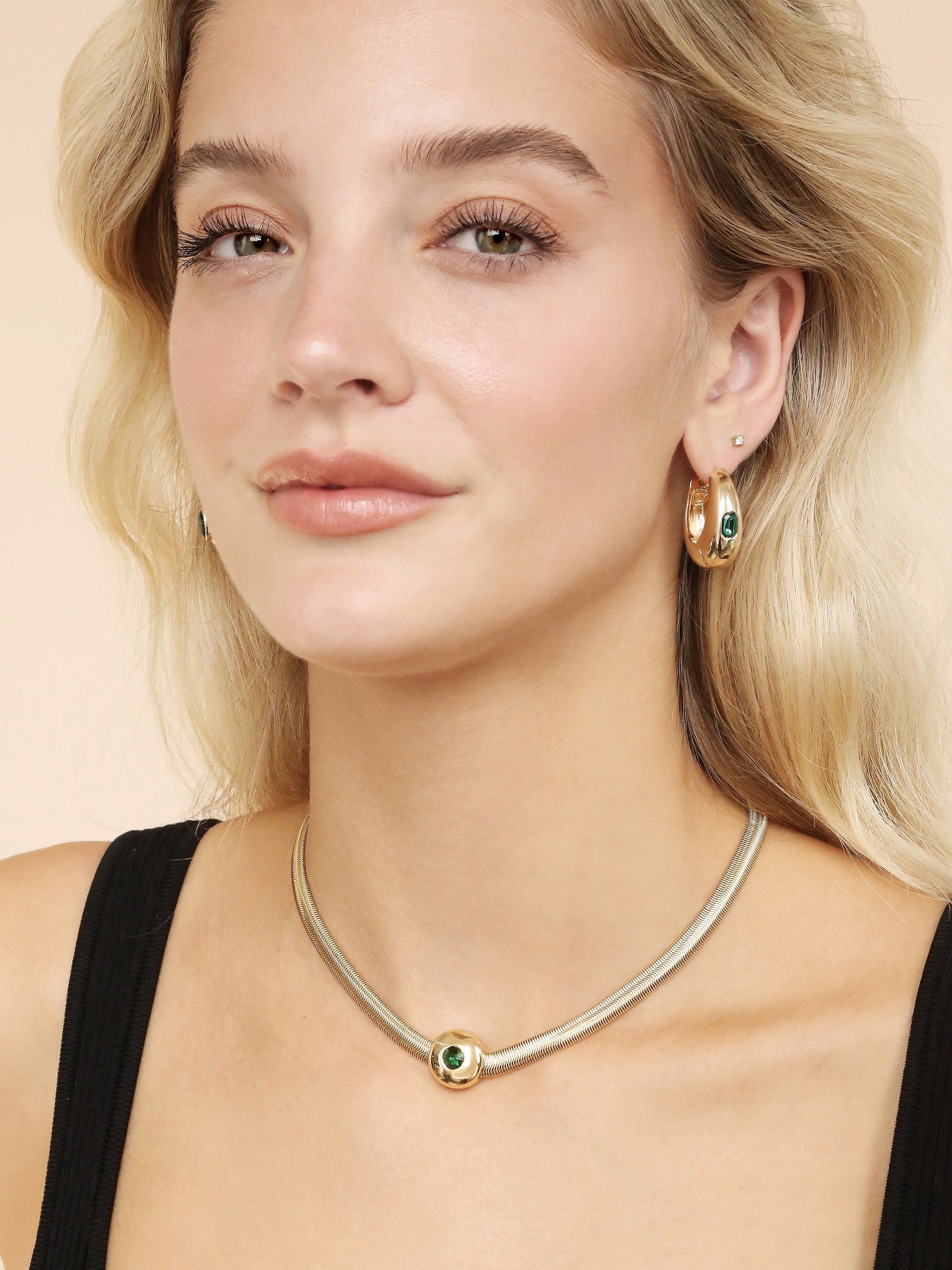 Emerald Green Deco Hoop Earrings for Women - Vintage Style Dangle Earrings for Party, Wedding & Everyday Wear