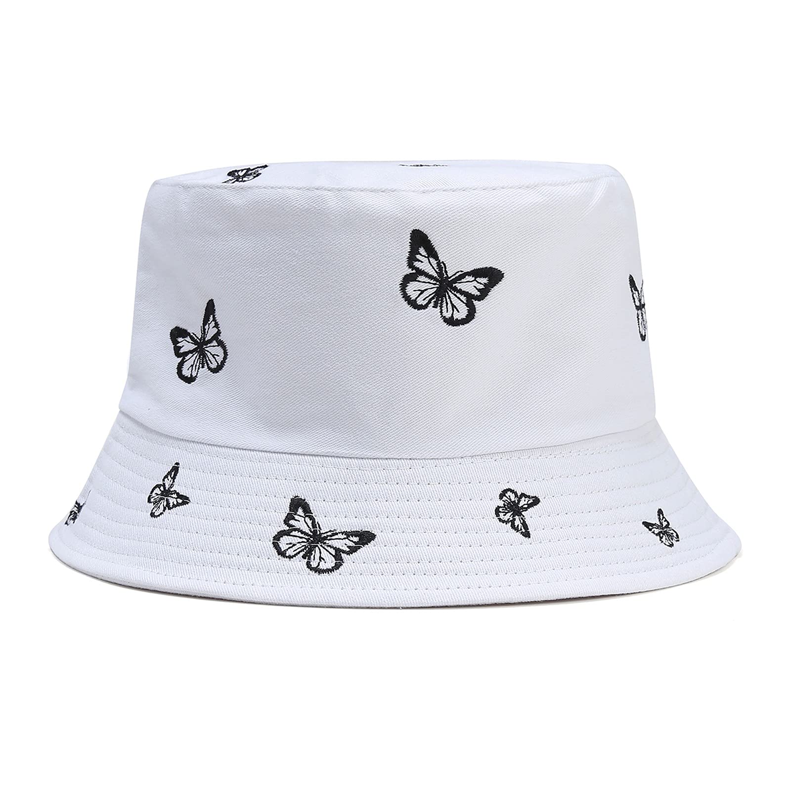 Women's Fisherman Sun Hat with Embroidery - Double-Sided Bucket Hat & Baseball Cap in Black | UV Protection for Beach, Hiking & Outdoor Activities