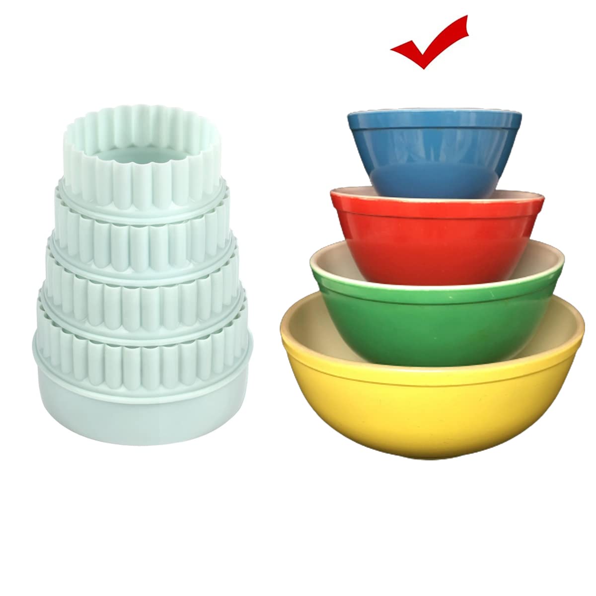 8-Piece Plastic Bowl Display Stands for Pyrex Bowls - Cabinet Organizer for Kitchen Storage & Organization - Perfect for Pantry, Countertop, or Cabinet Display