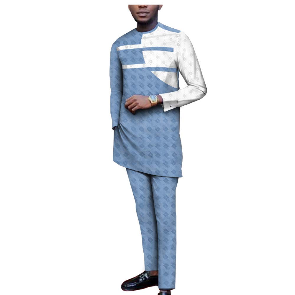Men's Bazin Jacquard Dashiki Tracksuit Set - Slim Fit 2-Piece African Print Shirt & Pants Outfit for Casual Wear, Parties & Cultural Events