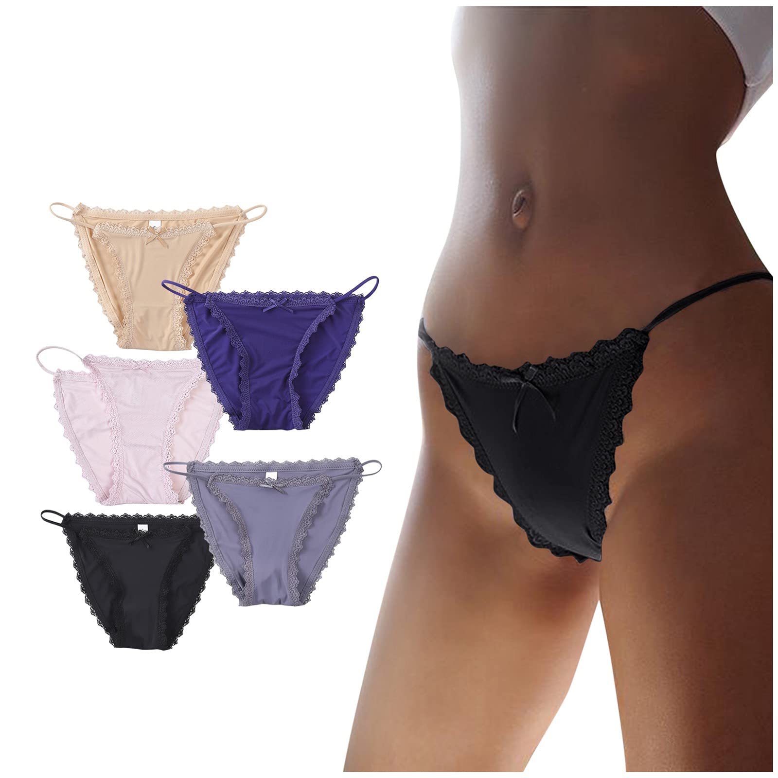 Silk Lace Seamless Women's Underwear Set - 5 Piece Sexy Lingerie with Low Waist & No Show Seams for Comfort & Style | Perfect for Valentine's Day, Bridal Shower & Romantic Occasions
