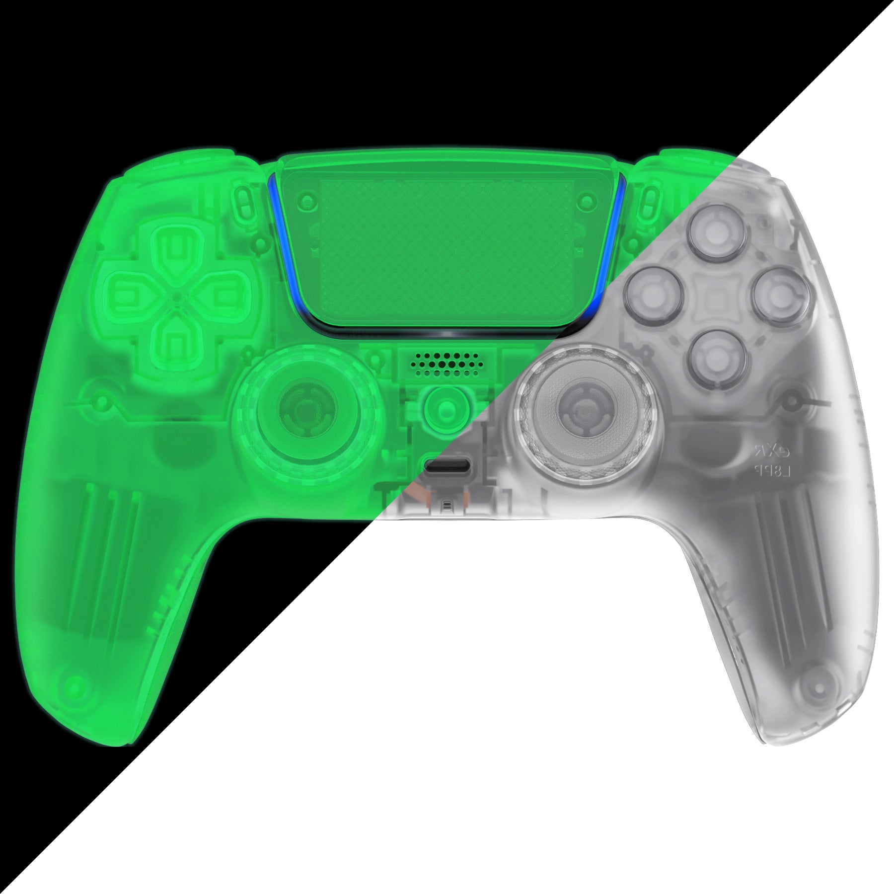 eXtremeRate Luna Redesigned Full Set Shell & Buttons for PS5 Controller (BDM-030/040/050) - Glow in The Dark Green Gaming Accessories - Perfect for Night Gaming & Custom Controller Mods
