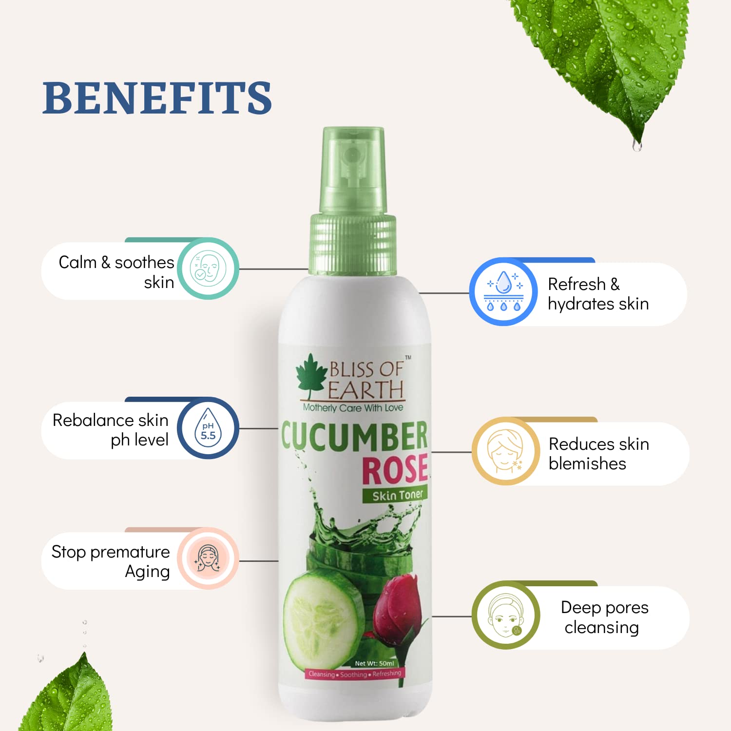 Bliss of Earth Pure 100ML Witch Hazel Astringent & Cucumber Rose Toner Set - Refreshing Facial Mist for Pore Minimizing, Soothing & Clarifying Skin Care | Perfect for Daily Hydration, Post-Workout Refresh & Travel Skincare
