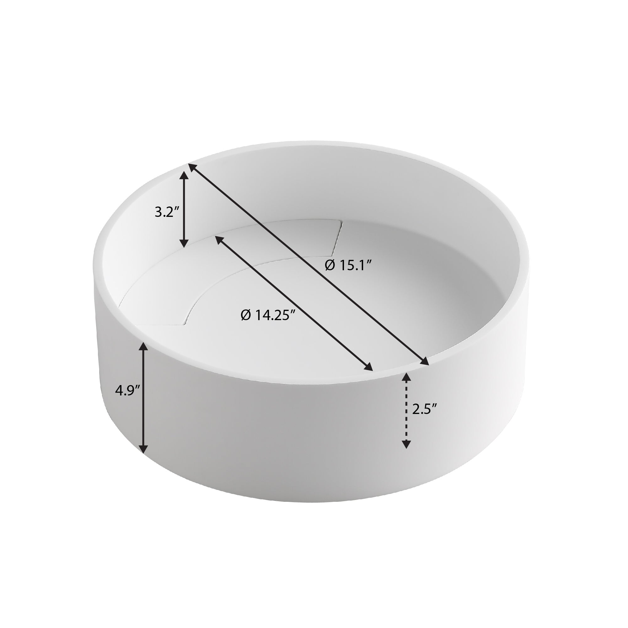 Ancona Round Pure Acrylic Stone Vessel Bathroom Sink in Matte White - Modern Vanity Sink for Bathroom Remodeling & Powder Room Upgrade