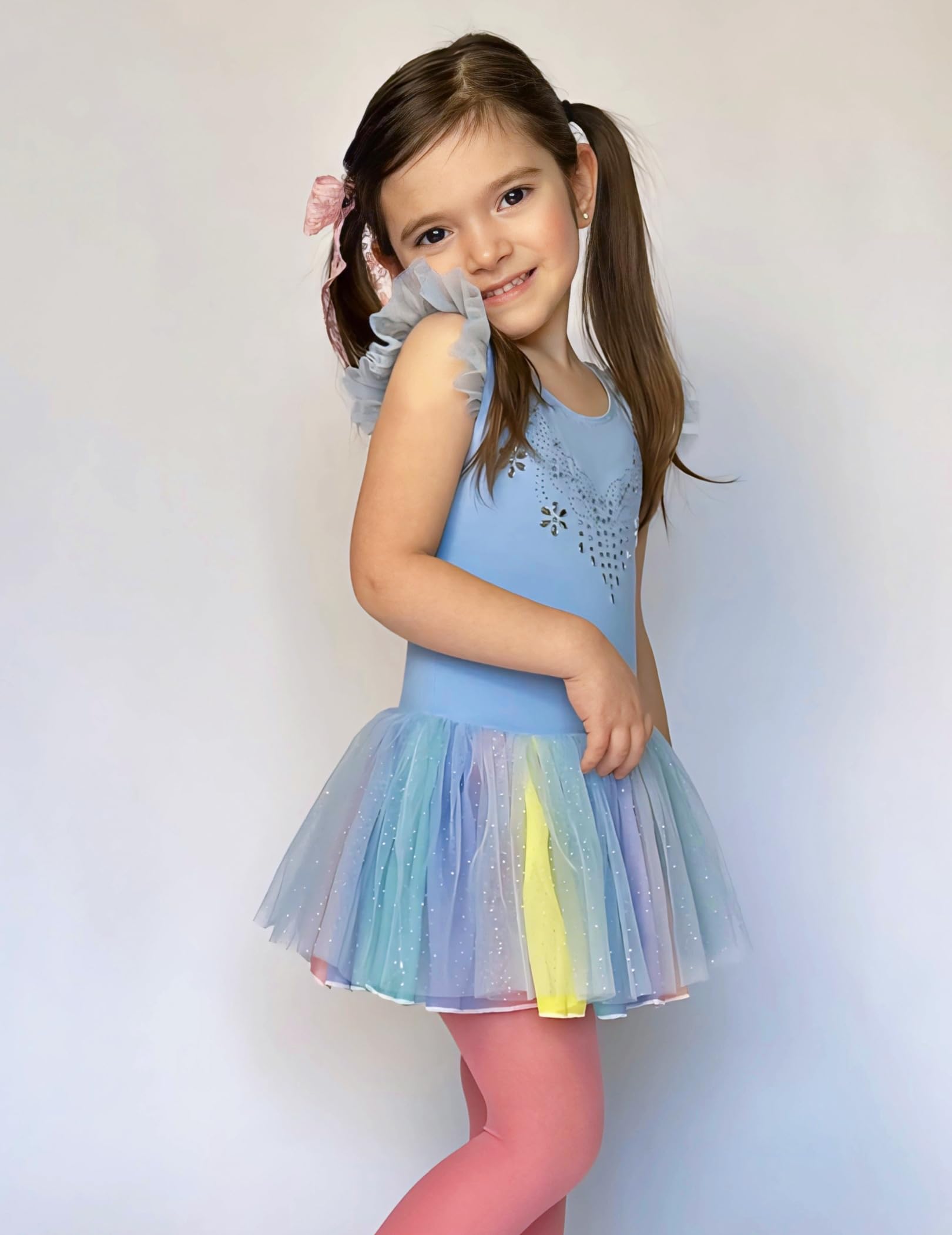 Zaclotre Girls Ballet Leotard with Ruffle Sleeves & Shiny Tutu Skirt - Sparkly Dance Costume for Toddler Ballerinas - Perfect for Recitals, Performances & Dance Classes