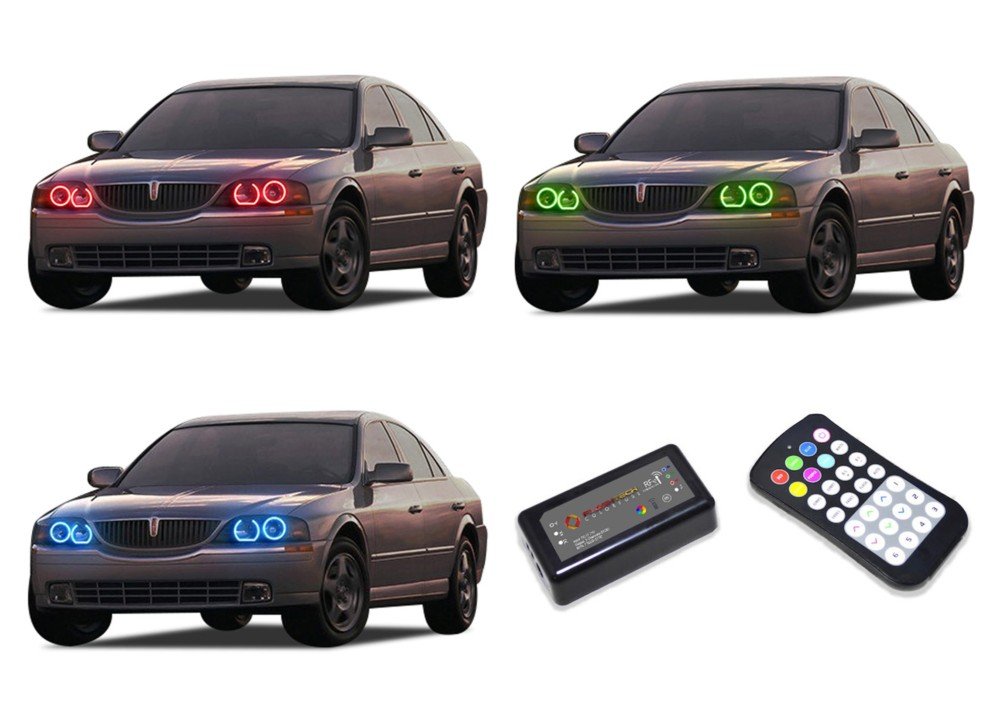 Flashtech LED RGB Multi-Color Halo Ring Headlight Kit with ColorFuse RF Remote for Lincoln LS 2000-2002 - Custom Car Lighting for Night Driving & Car Shows