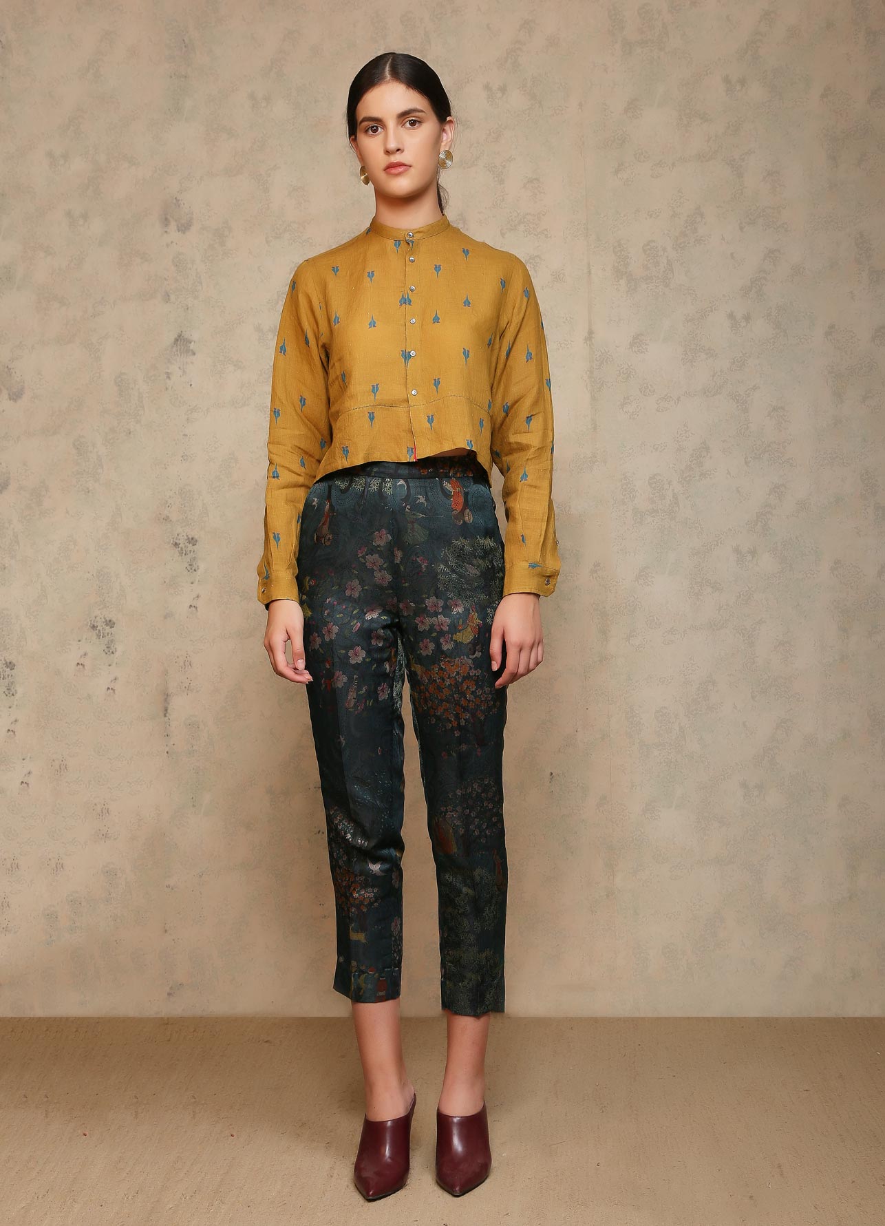Mustard Linen Cropped Shirt for Women - Summer Boho Tops for Casual Outings & Beach Vacations