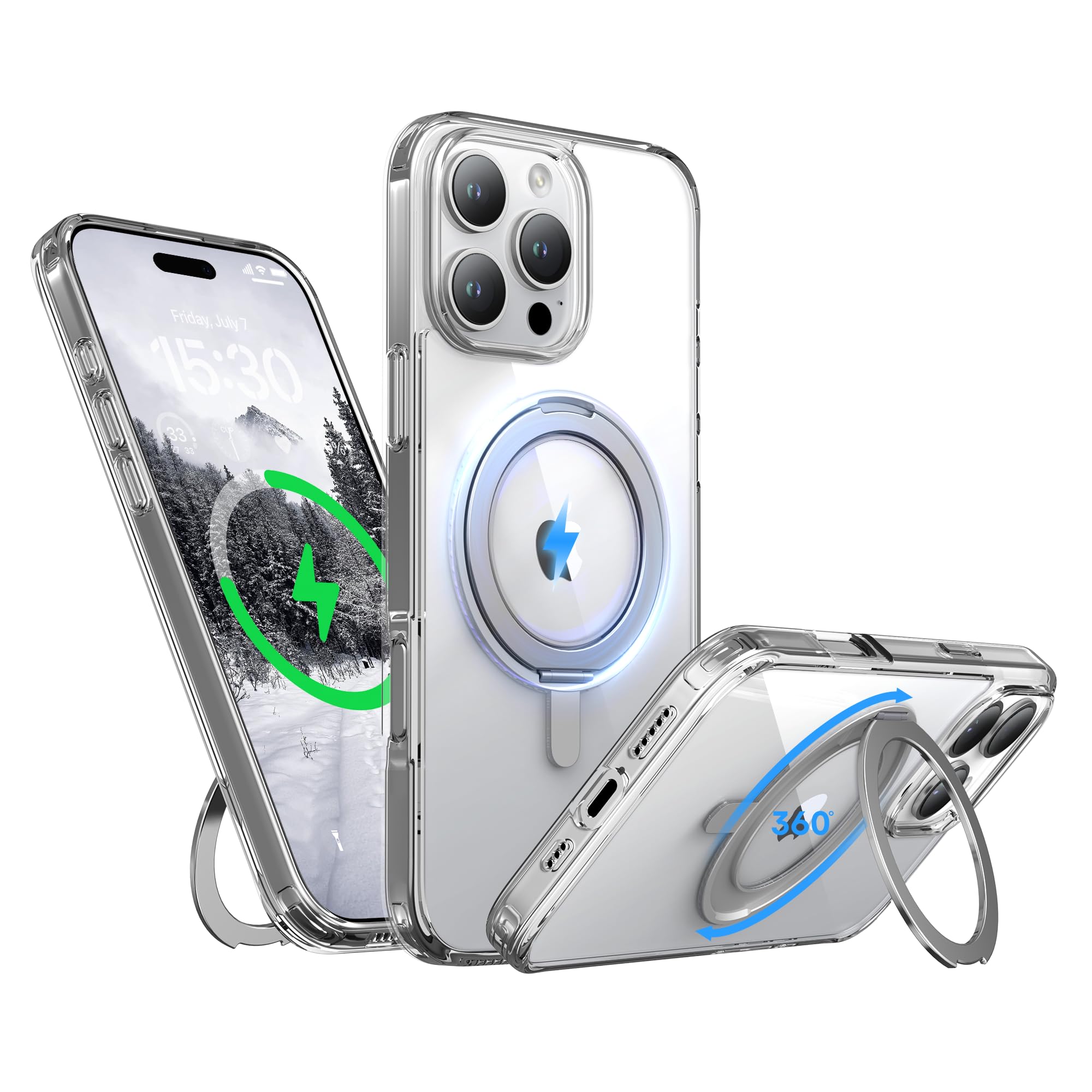 Niunisi 360° Magnetic Rotatable Ring Stand for iPhone 16 Pro Case - Military-Grade Shockproof Cover with Kickstand | Compatible with iPhone 16 Pro 6.3