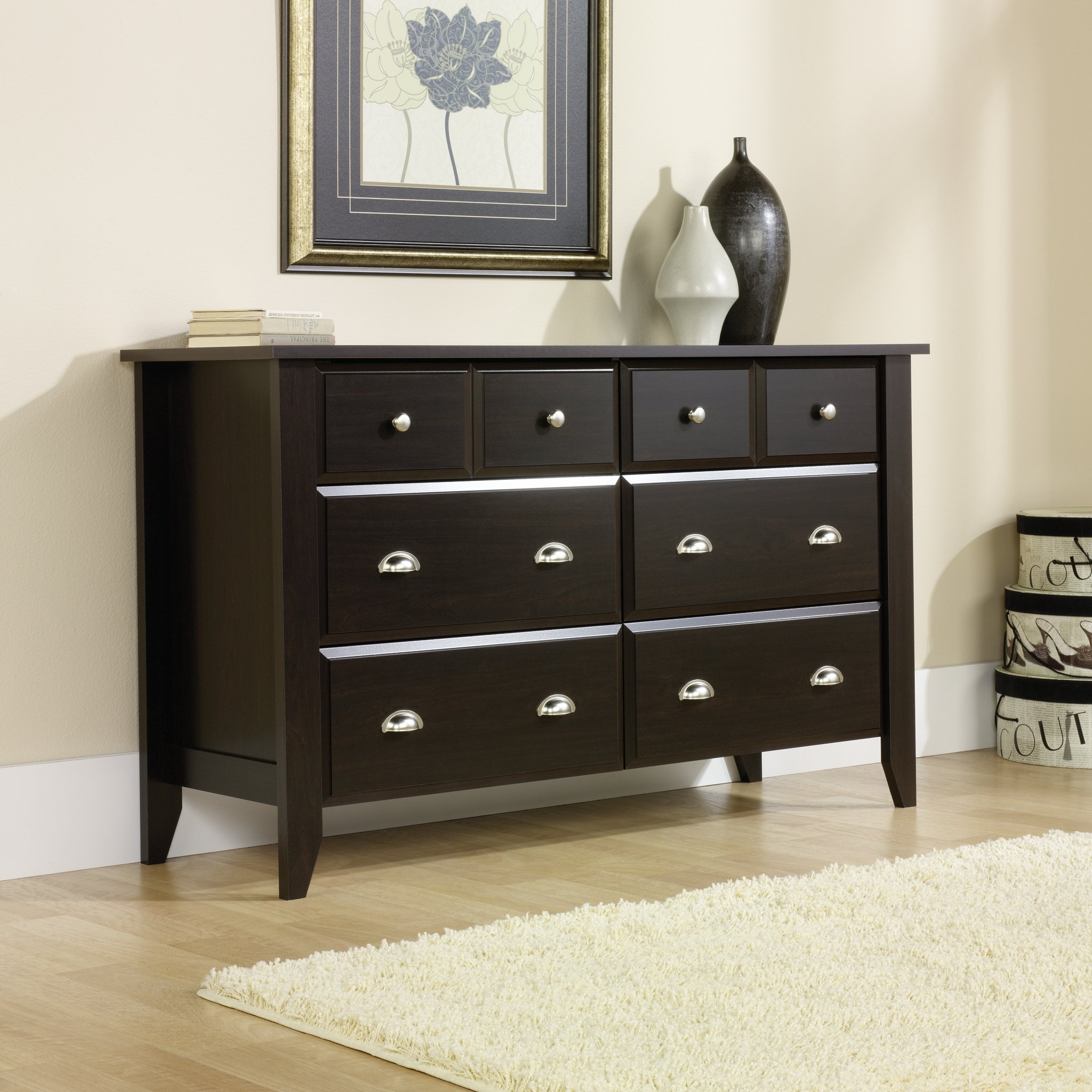 Sauder Shoal Creek Dresser and 4-Drawer Chest in Jamocha Wood Finish - Stylish Bedroom Storage Solution for Home Organization