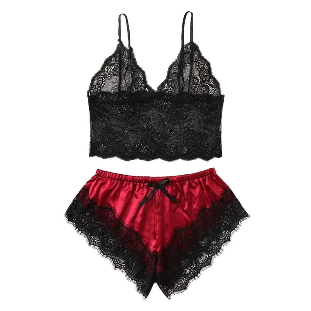 Sexy Satin Lace Trim Women's Pajama Set - Sleepwear for Night & Lingerie