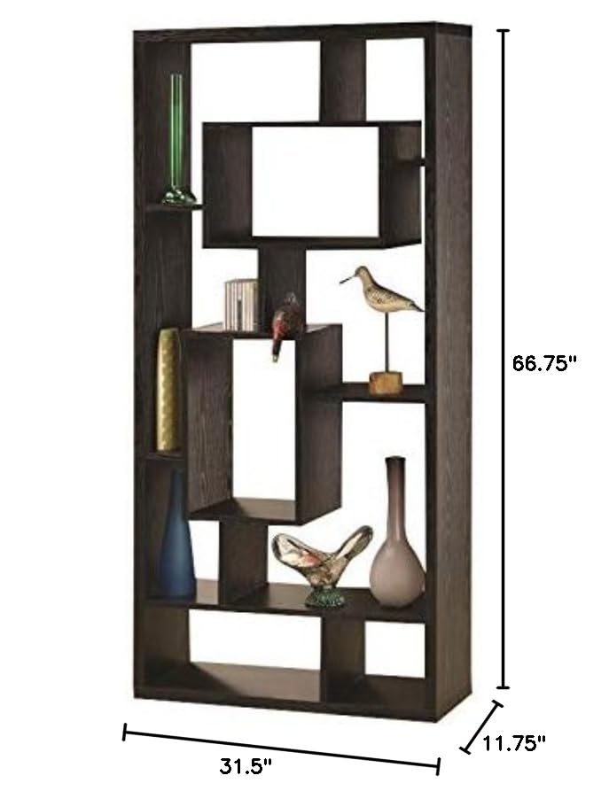 Allora Modern Asymmetrical Cube Bookcase - Black Wooden Bookshelf for Living Room, Office & Bedroom Storage