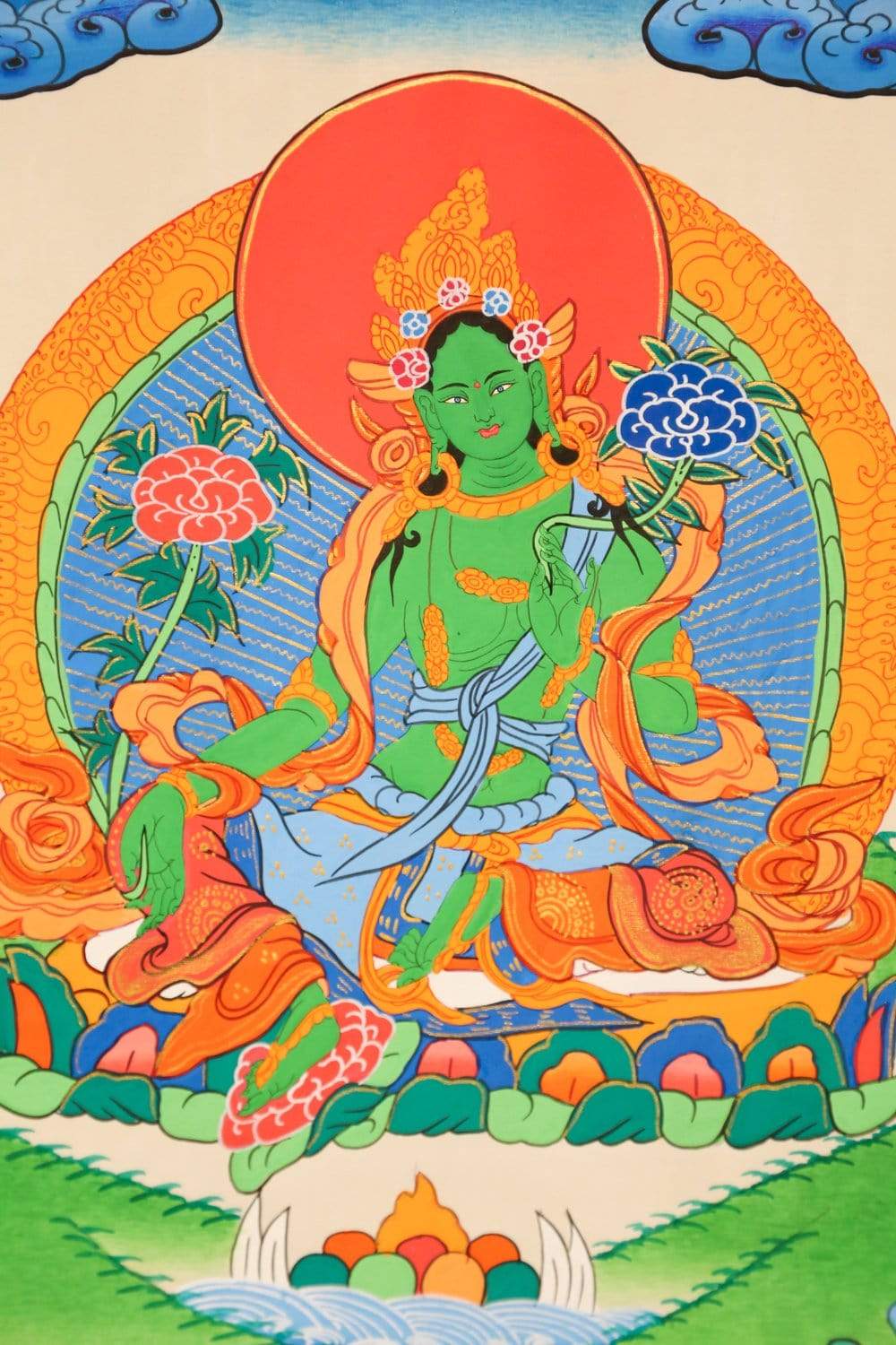 Green Tara Savioress Framed Thangka - Tibetan Buddhist Wall Art for Meditation & Spiritual Decor | Perfect for Home Altar, Yoga Studio & Healing Space