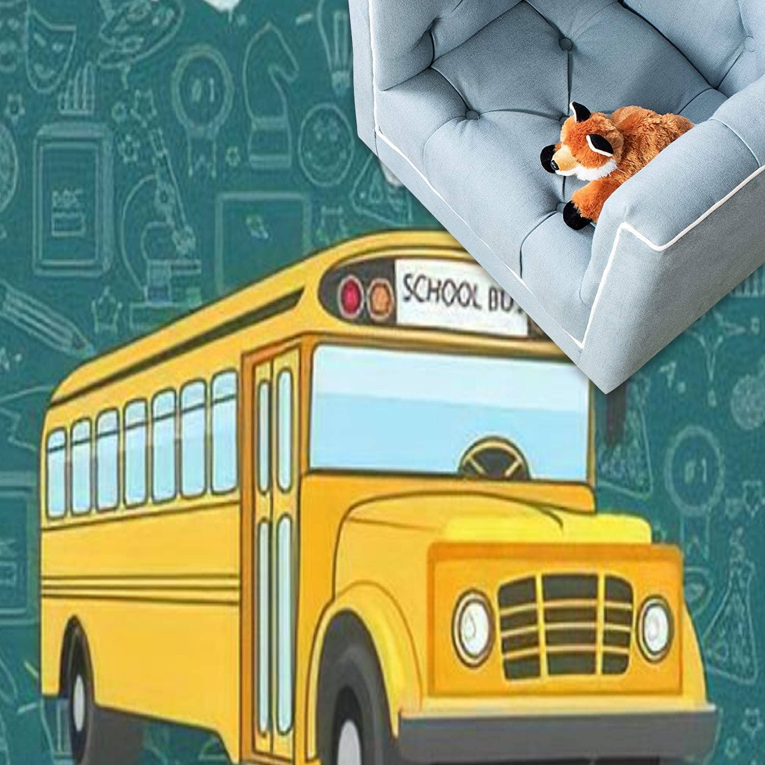 Extra Large 5x8 ft Kids Play Area Rug with 3D Yellow School Bus Design - Non-Slip Nursery Carpet for Boys & Girls, Perfect for Bedroom, Playroom & Classroom Decor - Ideal for Learning, Playing & Welcoming New School Year
