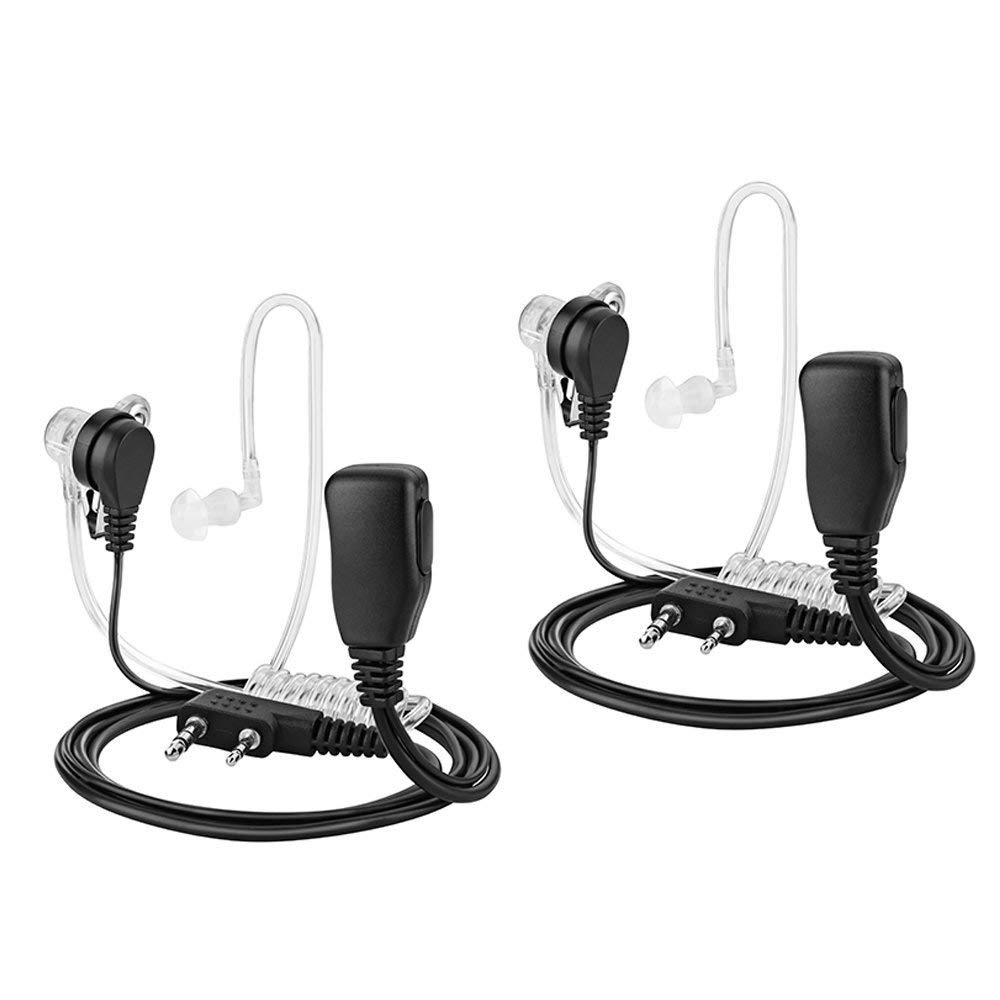 2-Pin Covert Acoustic Tube Walkie Talkie Earpiece with PTT Mic – Discreet Two-Way Radio Earpiece for Kenwood, Puxing, Wouxun Radios – Pack of 2 – Ideal for Security, Construction & Event Staff Communication
