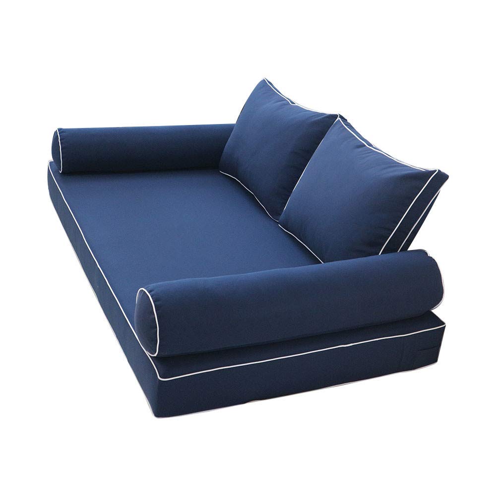 Prolinemax Style1 Queen Size 5-Piece Outdoor Daybed Set with Contrast Piping - Includes Mattress, Cushions & Bolster Pillows for Patio, Poolside or Garden Relaxation AD101