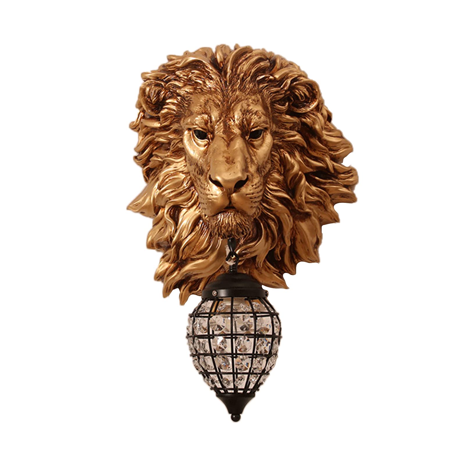 Luxury Gold Lion Wall Sconce Lights - Vintage American Style Resin Light Fixtures with Crystal Shade for Living Room, Bedroom & Mirror Lighting | Perfect for Home Decor, Wedding Venues & Hotel Ambiance (001)