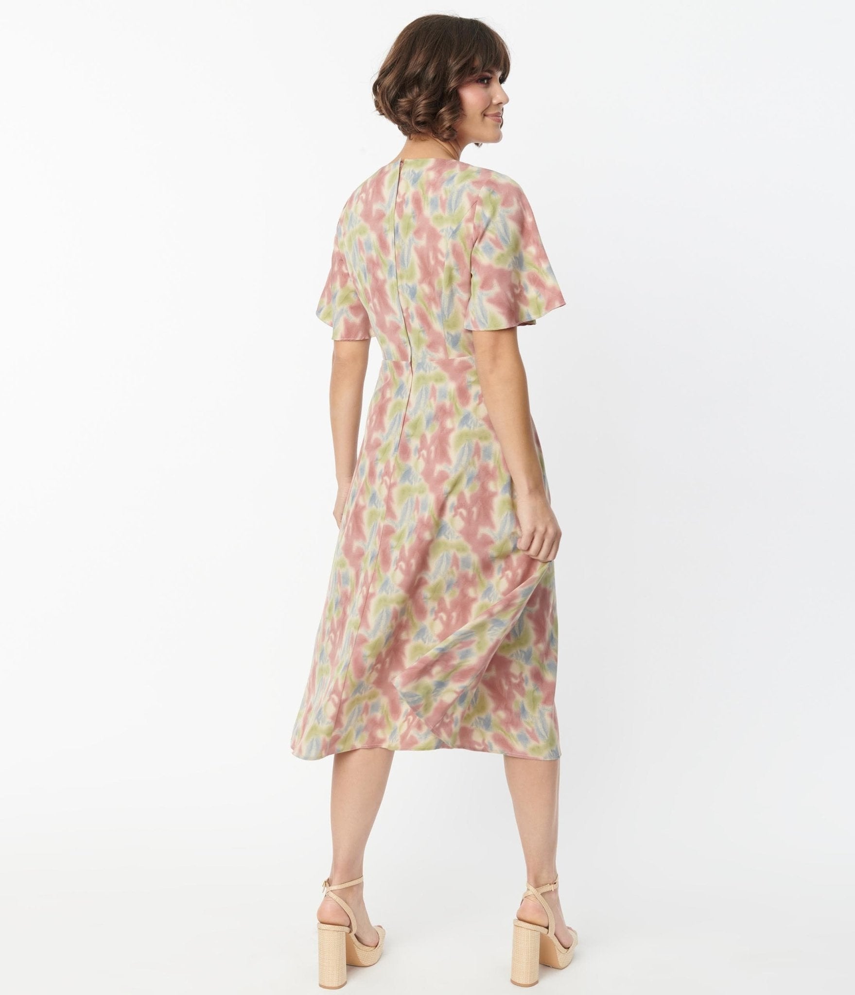 Stylish Pink & Blue Watercolor Print Midi Dress for Women | Flowy Summer Festival Outfit | Perfect for Beach Vacations, Music Festivals & Date Nights