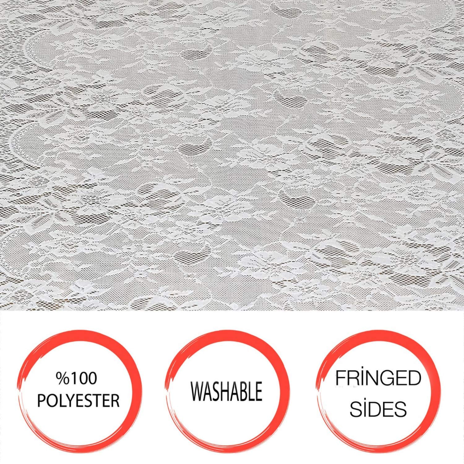 Embroidered White Lace Table Runner 12x120 Inches - Durable Floral Fringe Tablecloth for Wedding, Baby Shower & Home Decor - Perfect for Dining Tables, Buffets, and Special Events (1 Piece)