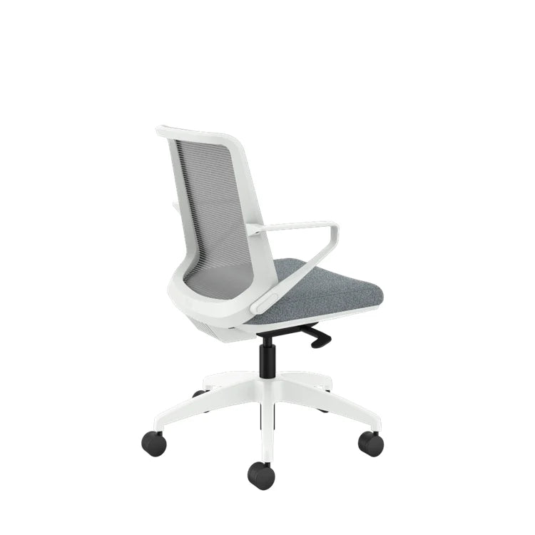 Ergonomic Cliq Office Chair with Synchro Tilt - Basalt Fabric & White Designer Frame - Perfect for Home Office, Gaming & Workspaces