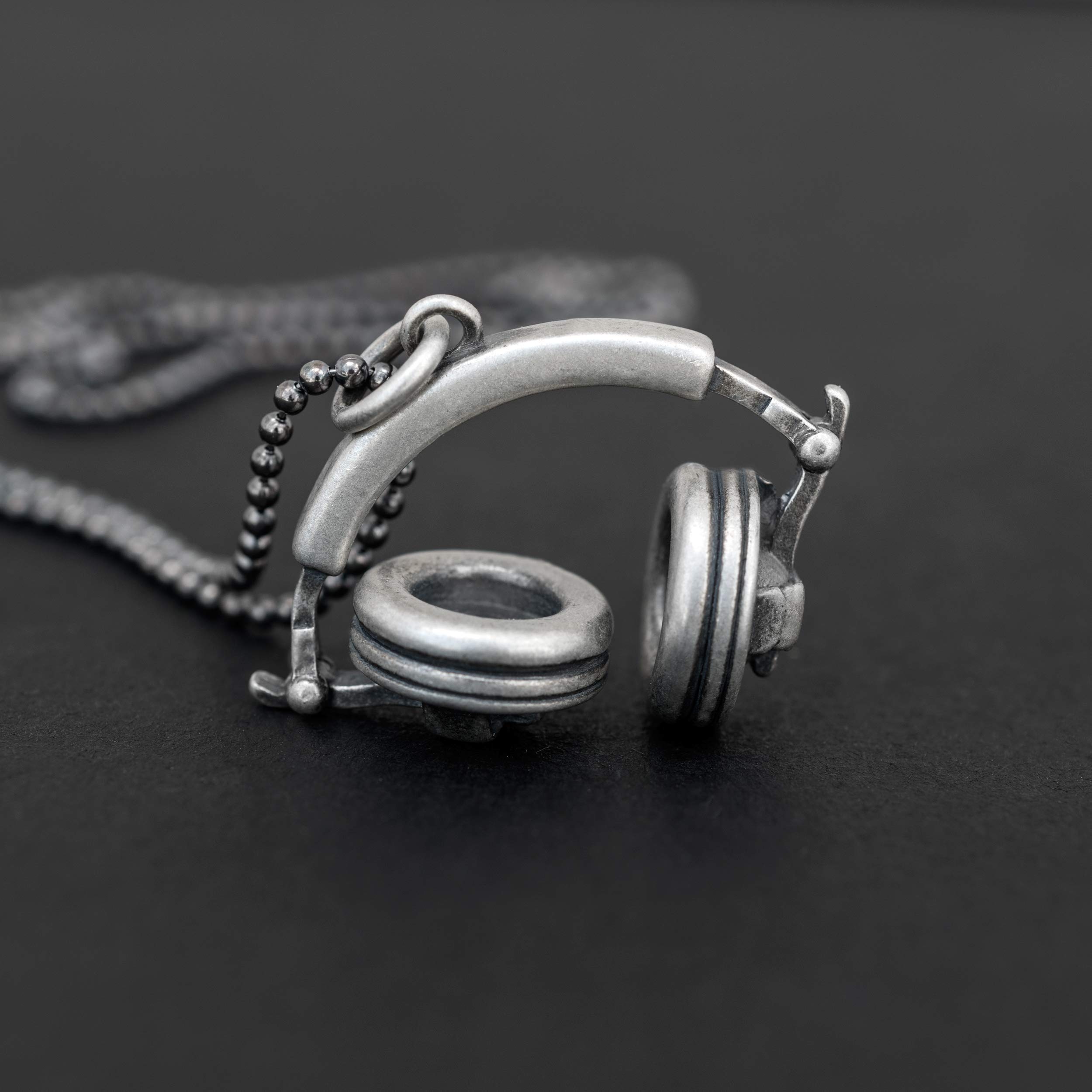 Sterling Silver Handmade Pendant Necklace for Men - Adjustable Ball Chain Music Jewelry - Perfect for Hip Hop DJs, Rappers & Headphone Lovers (Ideal Gift for Music Enthusiasts)