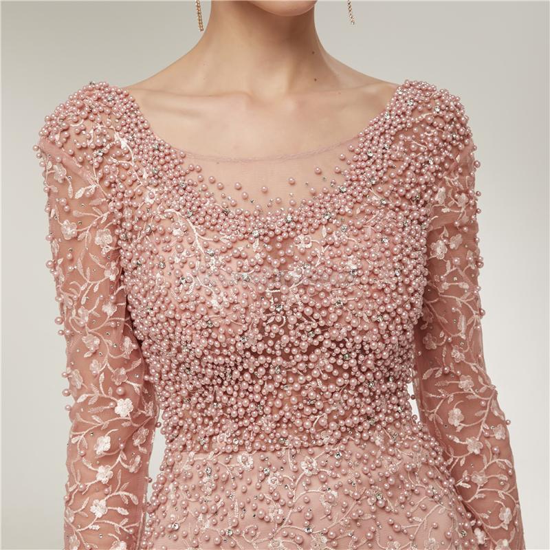 Elegant Long Sleeve Lace Mermaid Peach Evening Gown - Formal Prom Dress for Women | Perfect for Evening Parties, Prom Nights & Special Occasions