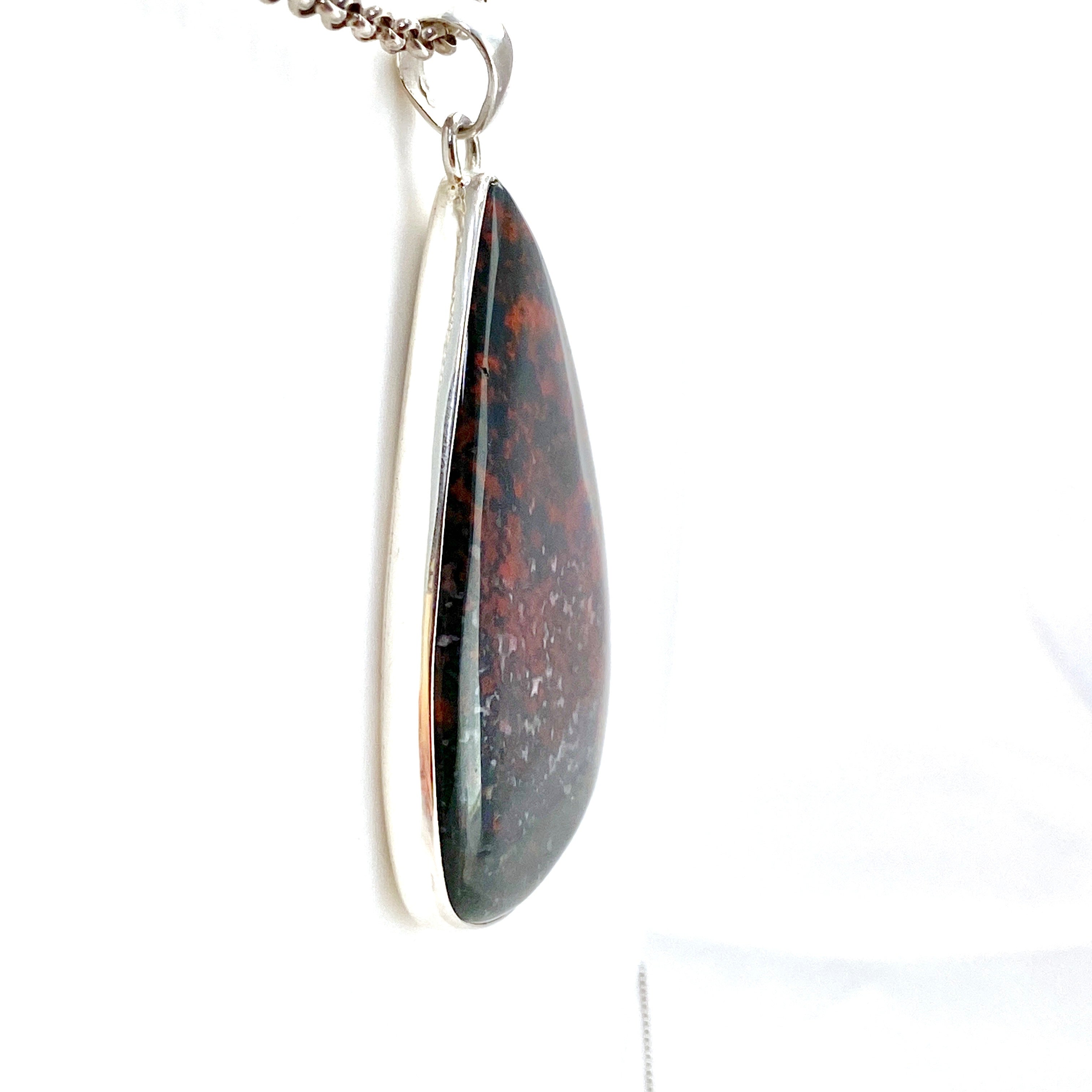 Natural Bloodstone Teardrop Cabochon Pendant - KPGJ4741 | Healing Crystal Jewelry for Meditation & Energy Balancing