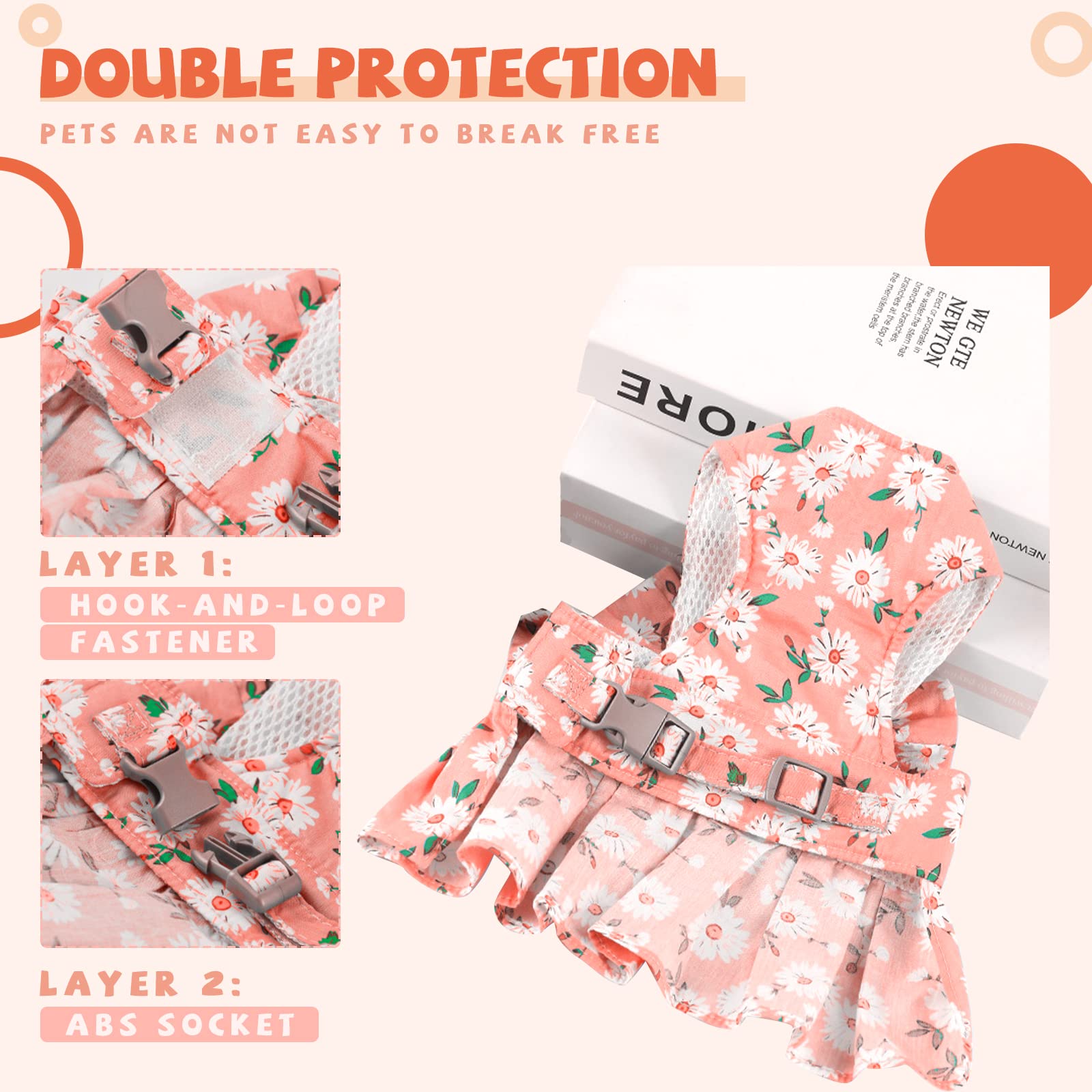 BAEJMJK Cute Floral Dog Dress with Bowknot Harness & Leash Set - Breathable Spring Summer Outfit for Small Dogs & Cats (Pink, X-Small) | Perfect for Puppy Princess Costumes, Pet Fashion Shows & Daily Walks