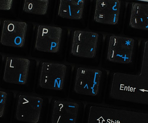 4-Pack Spanish (Latin American) Keyboard Stickers - Blue Letters on Clear Transparent Background for PC, Laptop, MacBook - Perfect for Bilingual Typing & Language Learning