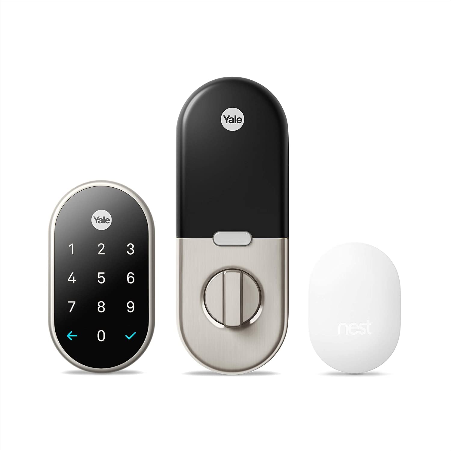Google Nest x Yale Smart Lock - Keyless Entry Deadbolt with Tamper-Proof Keypad | Front Door Security | Compatible with Nest Secure Alarm System | Satin Nickel (Renewed) | Ideal for Smart Homes & Vacation Rentals